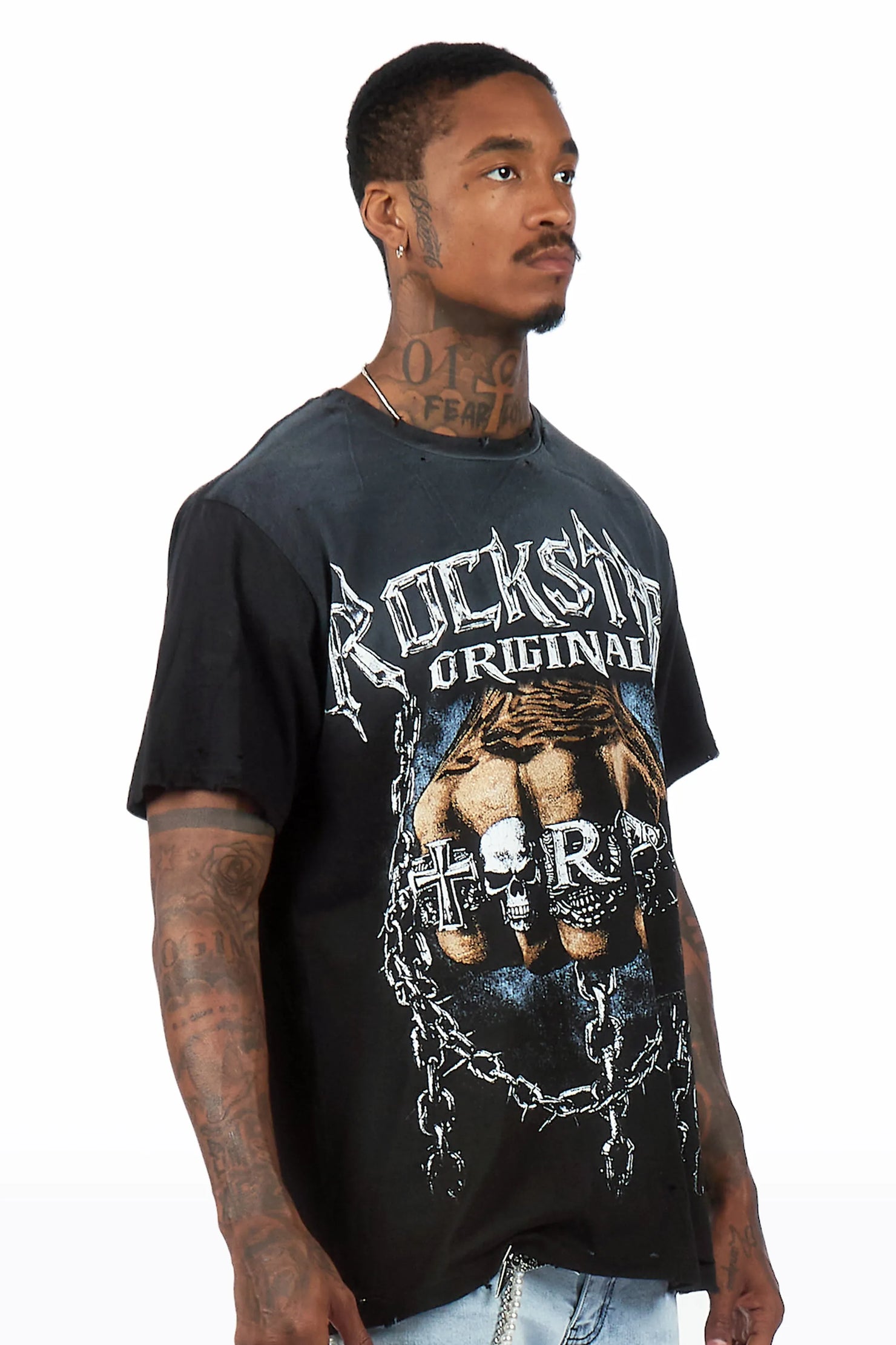 Ceus Black Oversized Graphic T-Shirt
