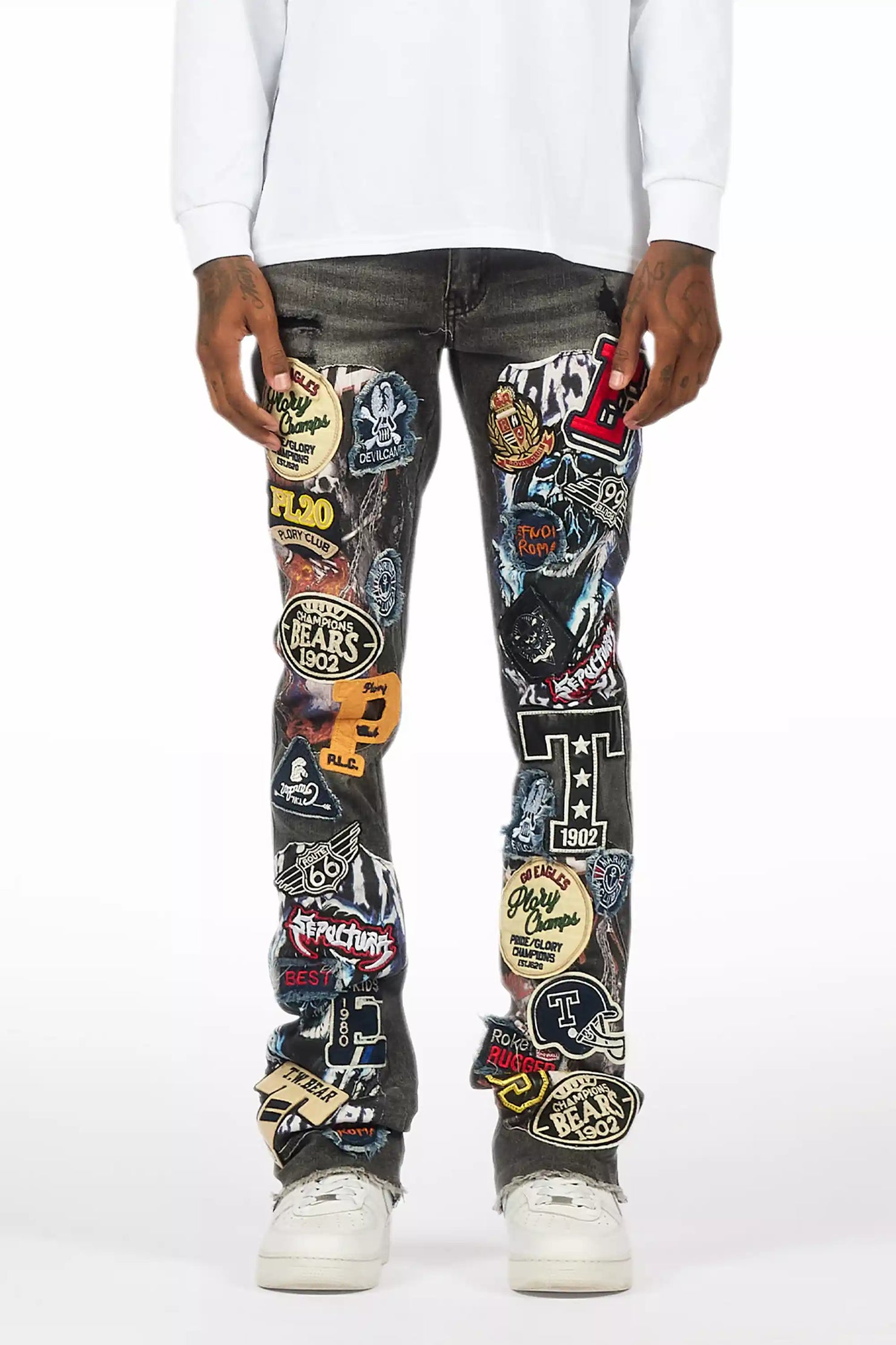 Espan Dark Grey Stacked Flare Jean