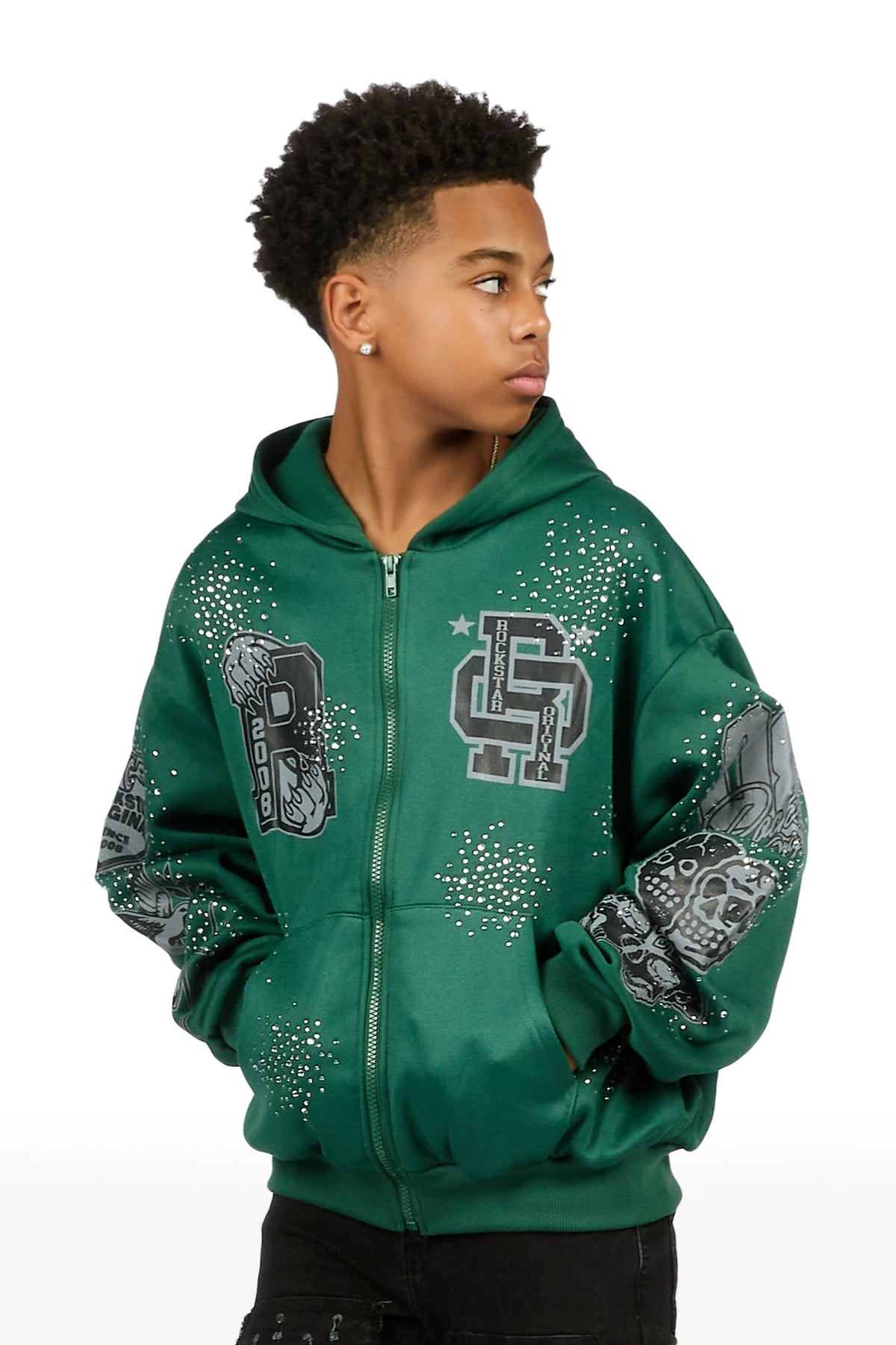 Boys Igor Green/Black Rhinestone Zip Up Hoodie
