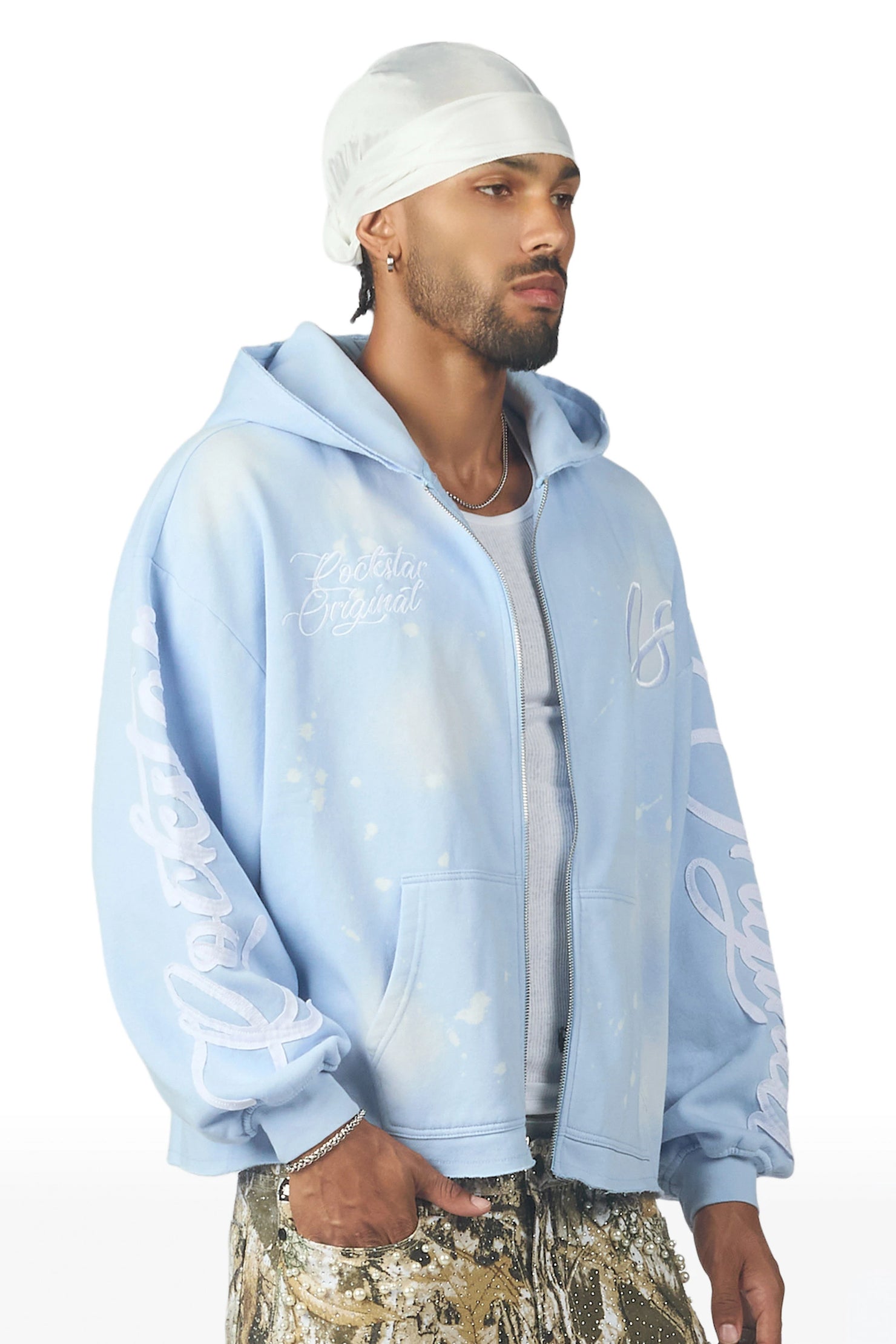 Hanif Sky Blue Zip Up Hoodie