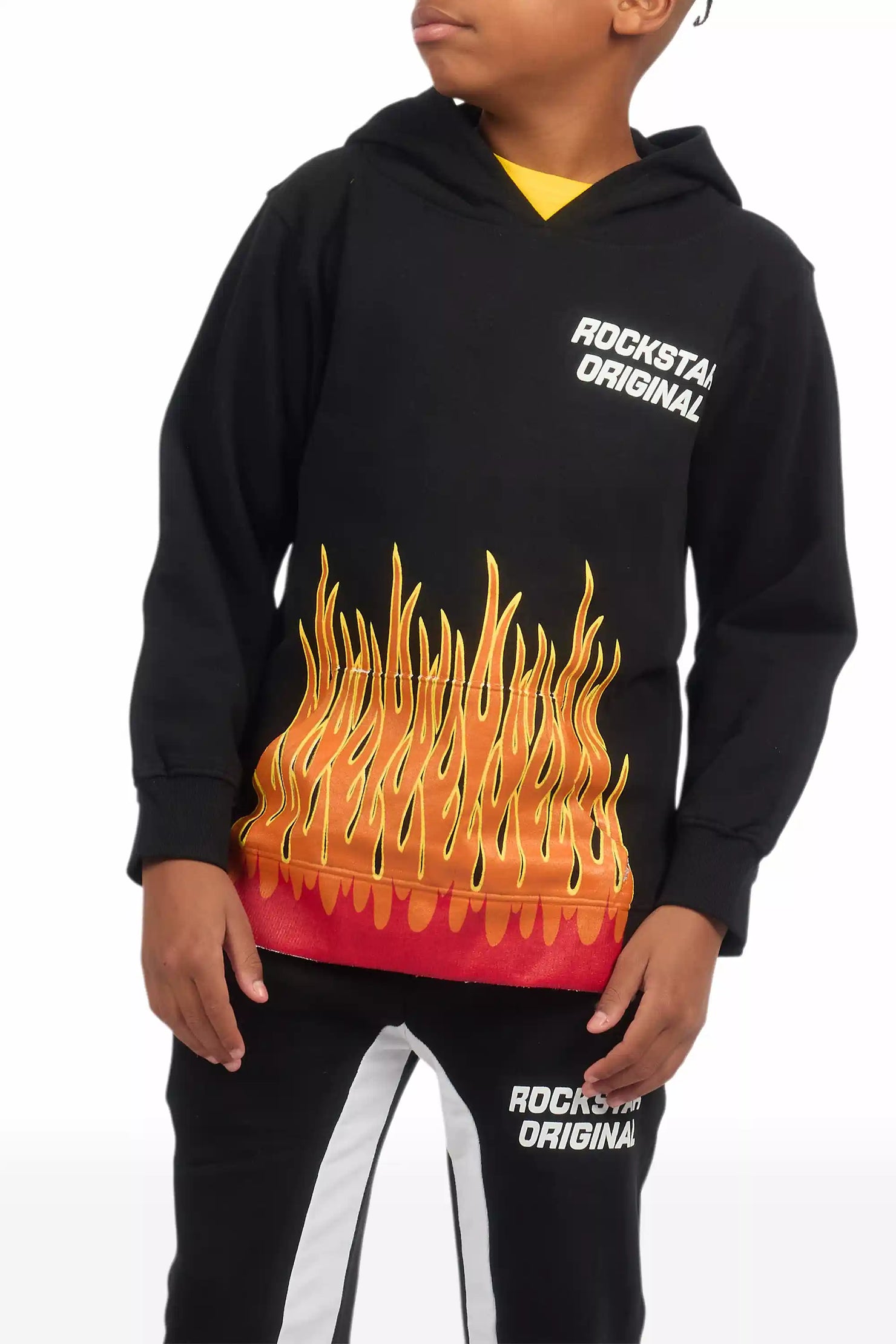 Boys Roeland Black/Red Stacked Flare Pant Set