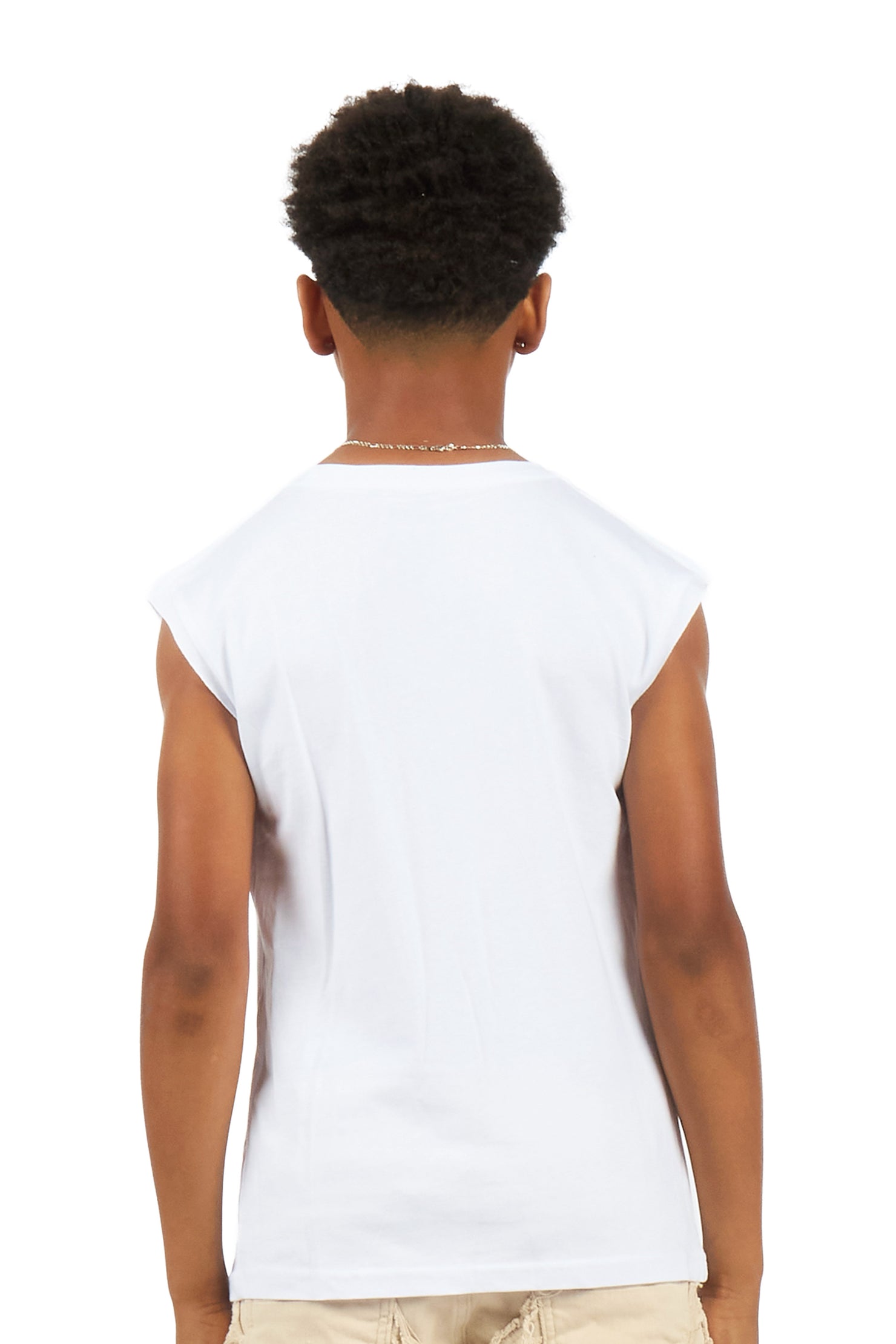 Boys Maezar White Cut Off Graphic T-Shirt