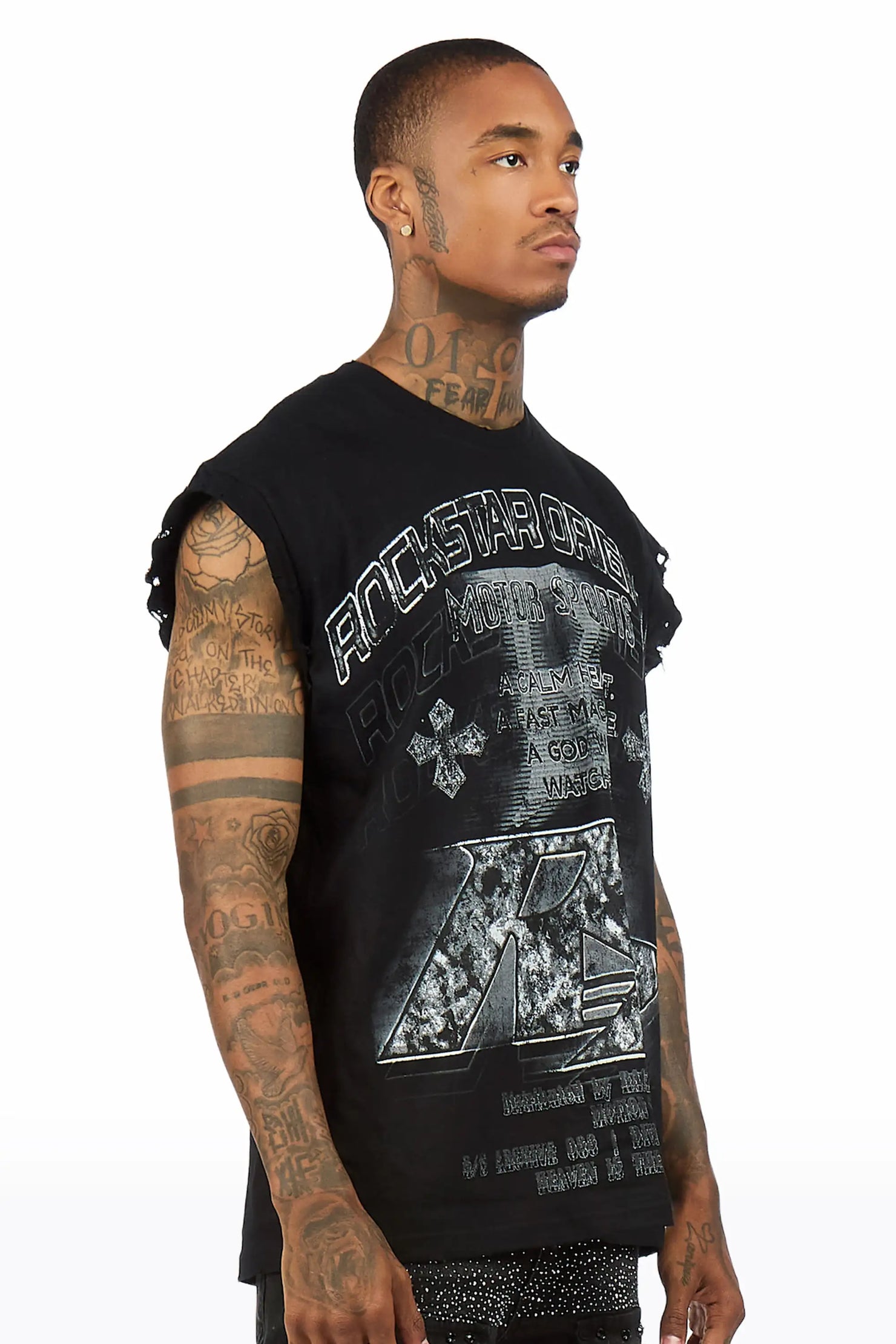 Byson Black Oversized Cut Sleeve T-Shirt