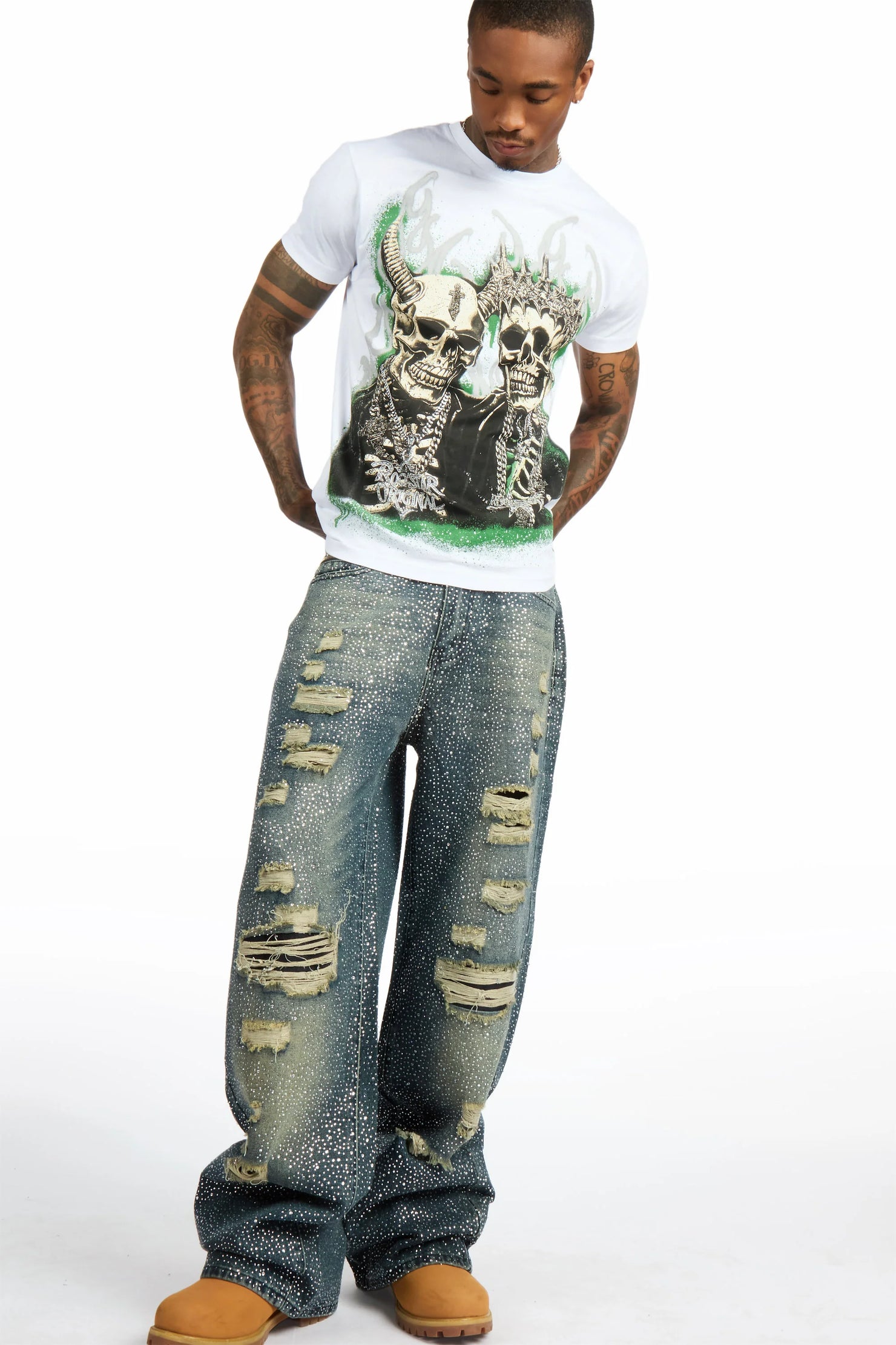 Hendrix Dark Blue Rhinestone Baggy Fit Jean