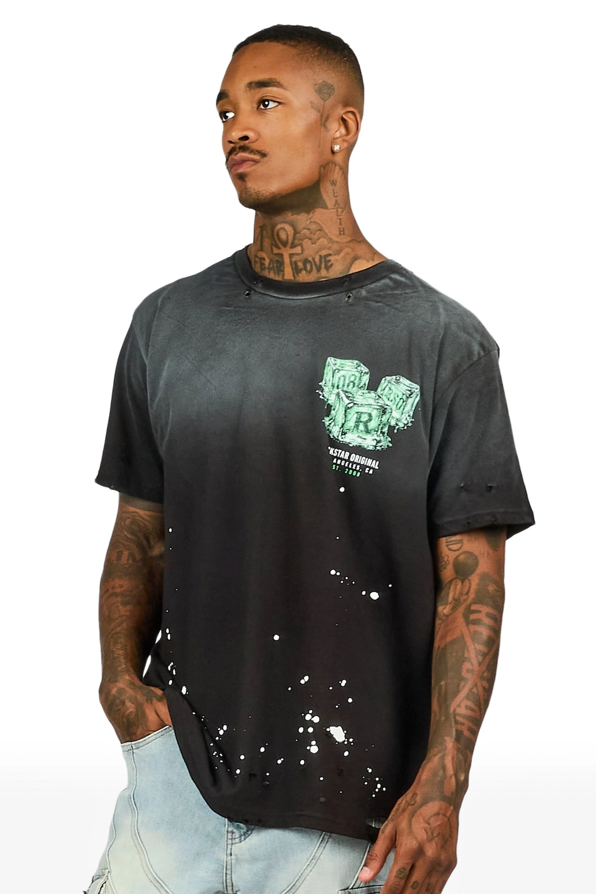Cubes Black Oversized Graphic T-Shirt