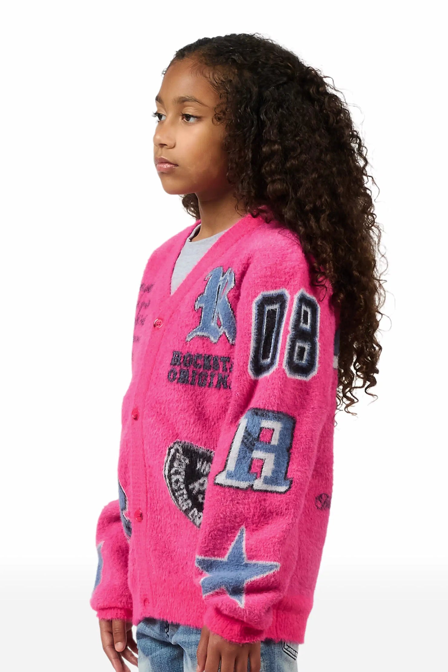 Girls Delling Pink Mohair Knit Cardigan
