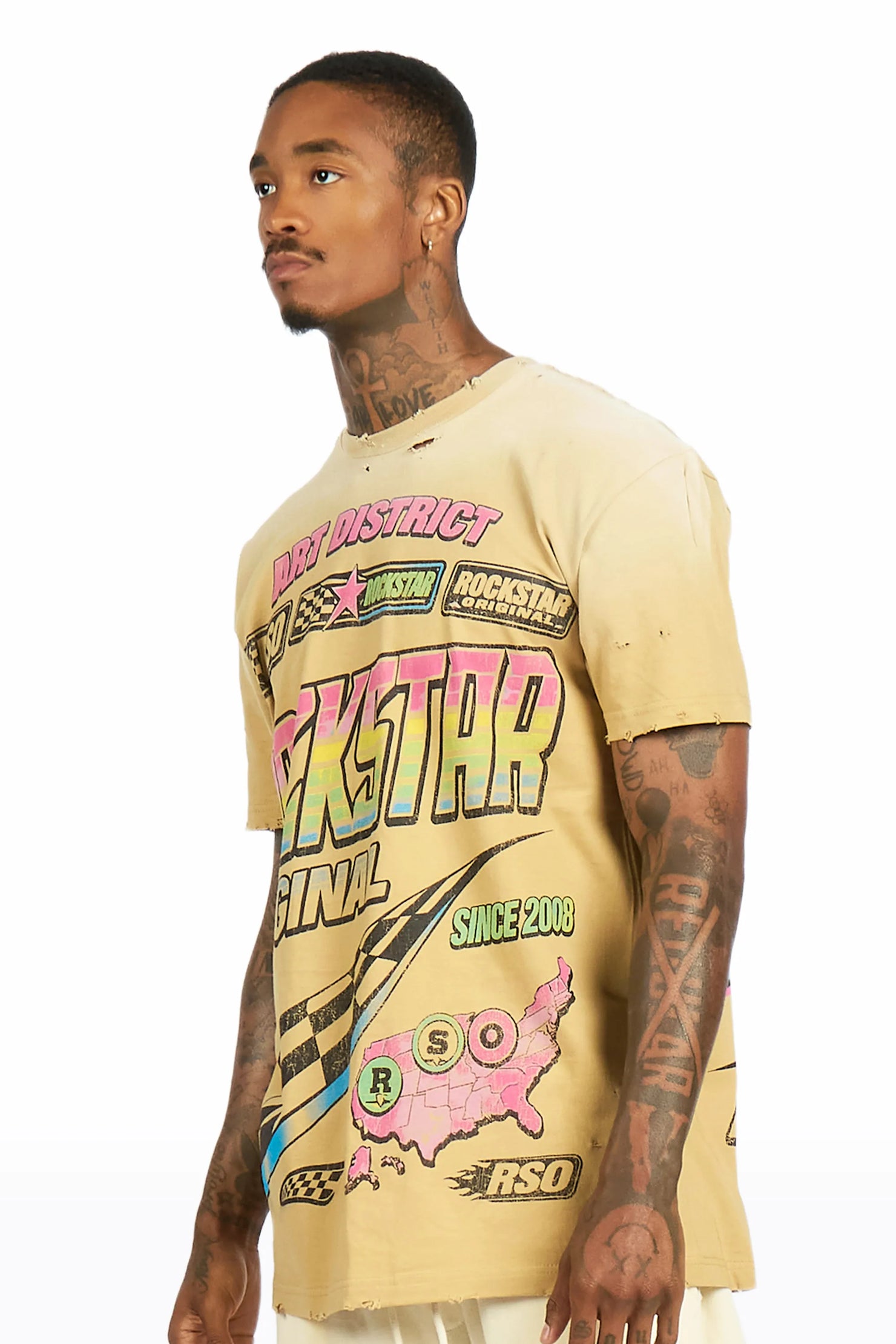 Burris Beige Oversized Graphic T-Shirt