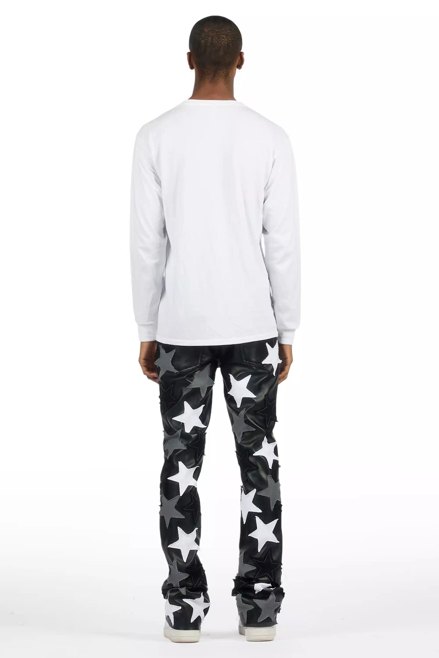 Starlane Black Stacked Flare PU Pants