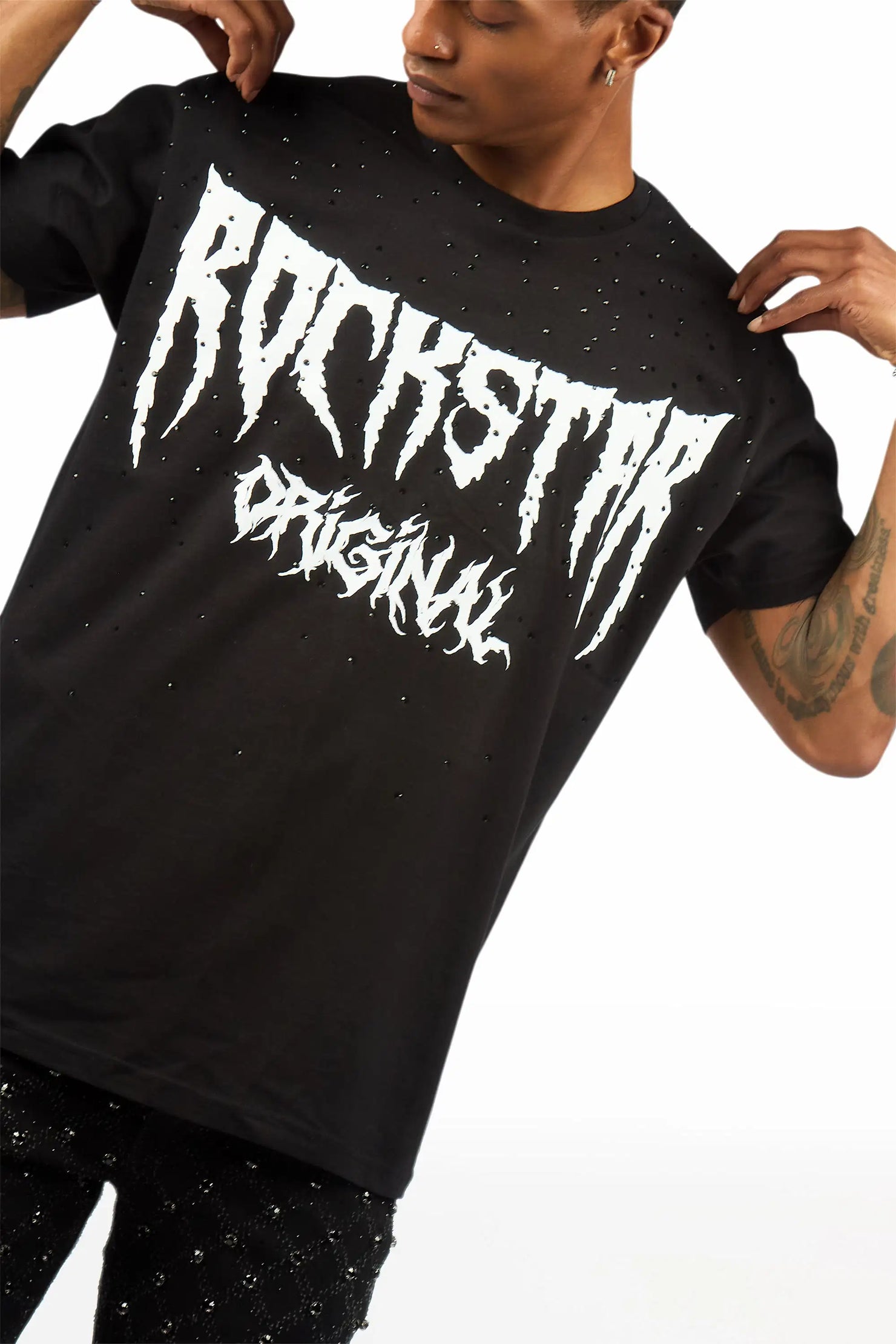 Andros 2.0 Black/White Rhinestone Oversized Graphic T-Shirt