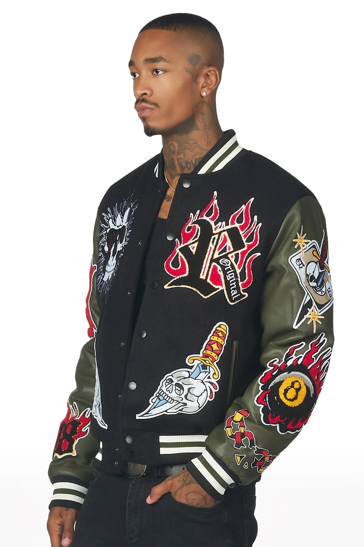 Clarke Black/Olive Varsity Jacket