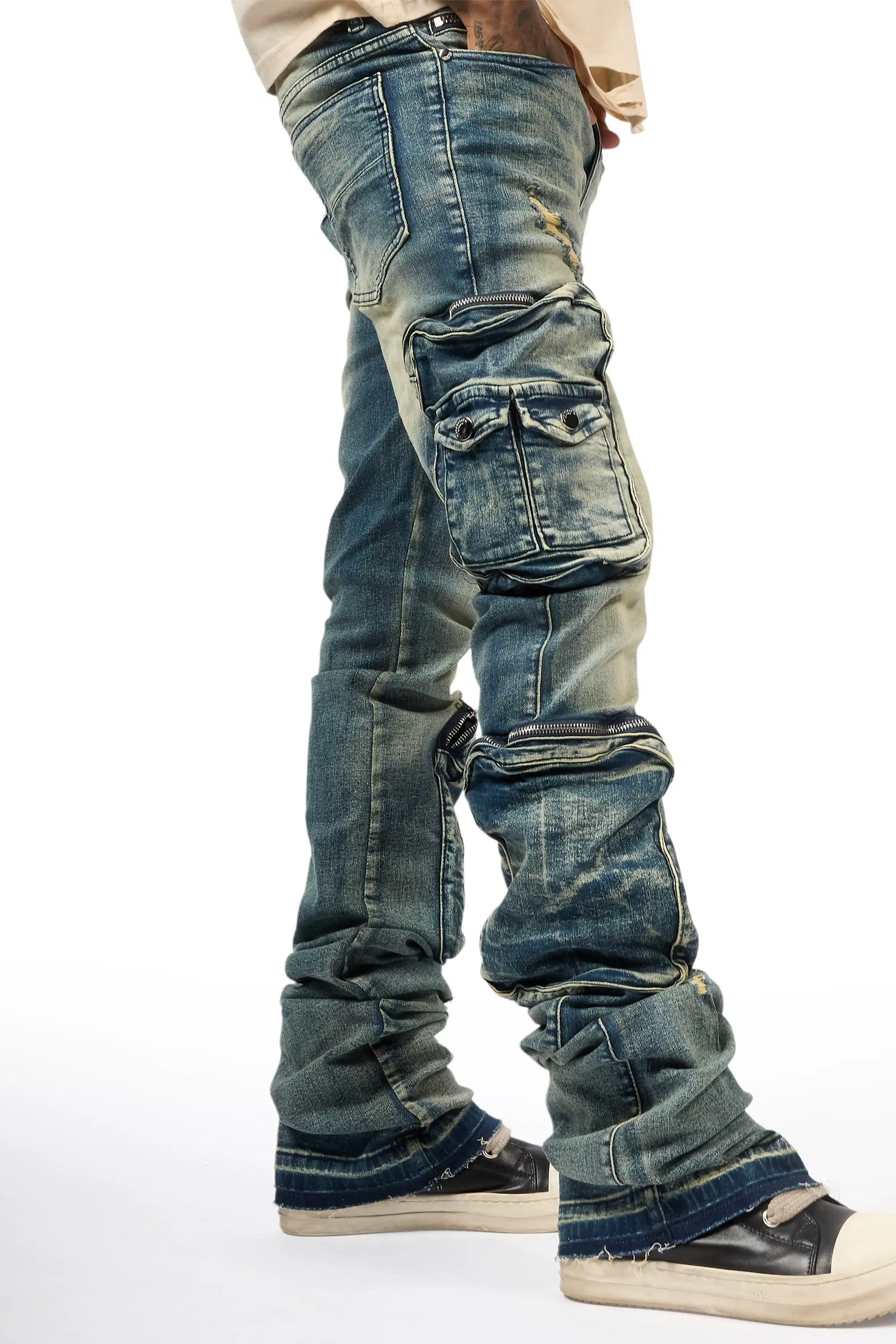Allen Tint Blue Super Stacked Flare Jean