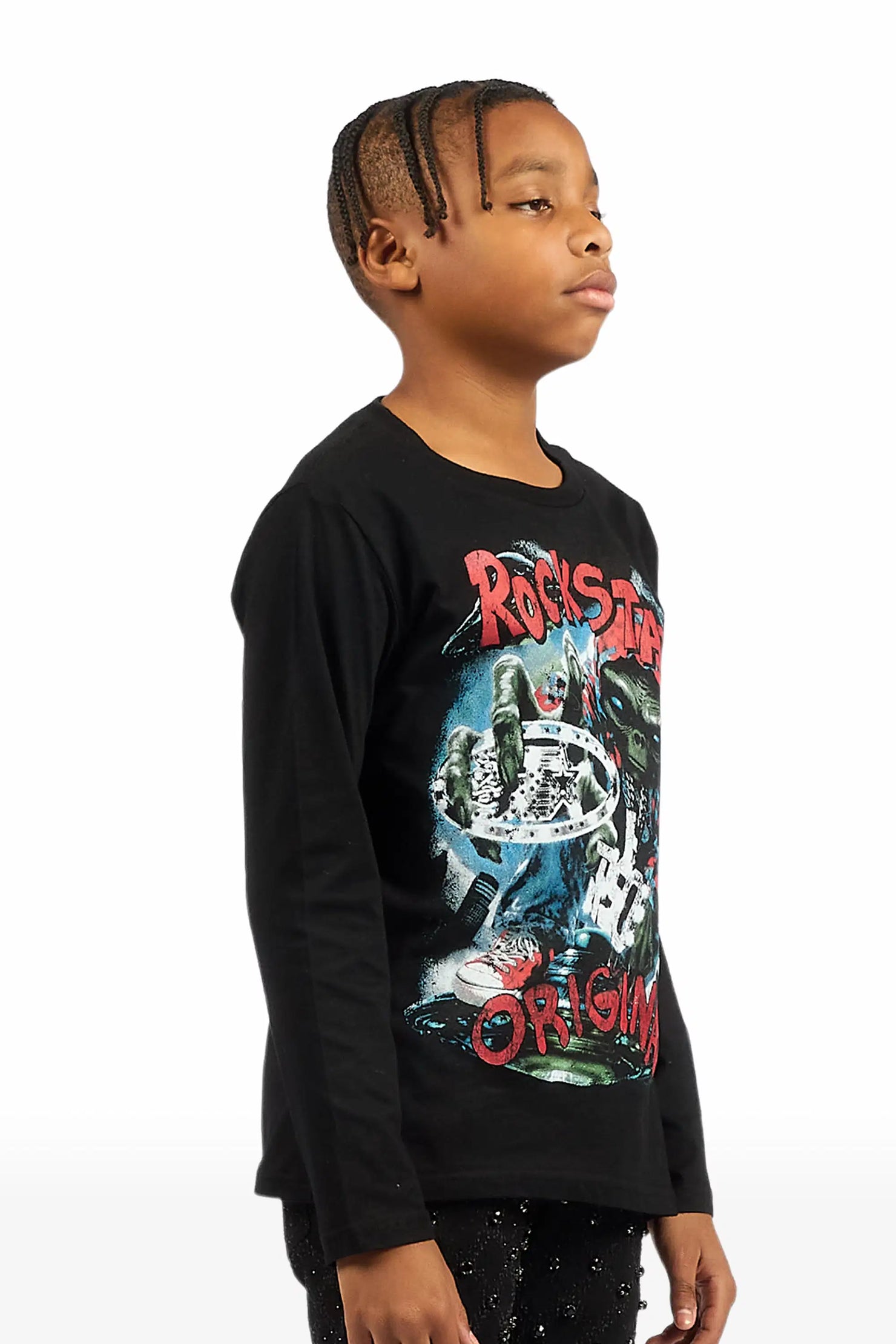 Boys Caevon Black/Multi Long Sleeve Graphic T-Shirt