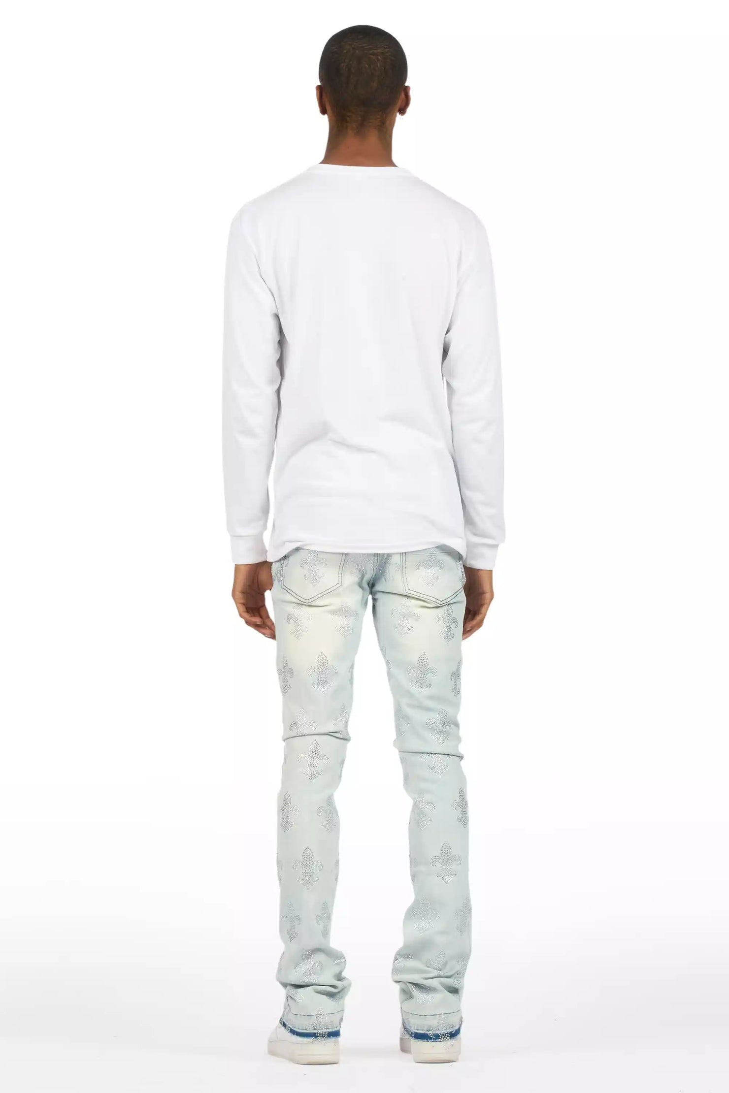 Shyne Light Blue Rhinestone Stacked Flare Jean