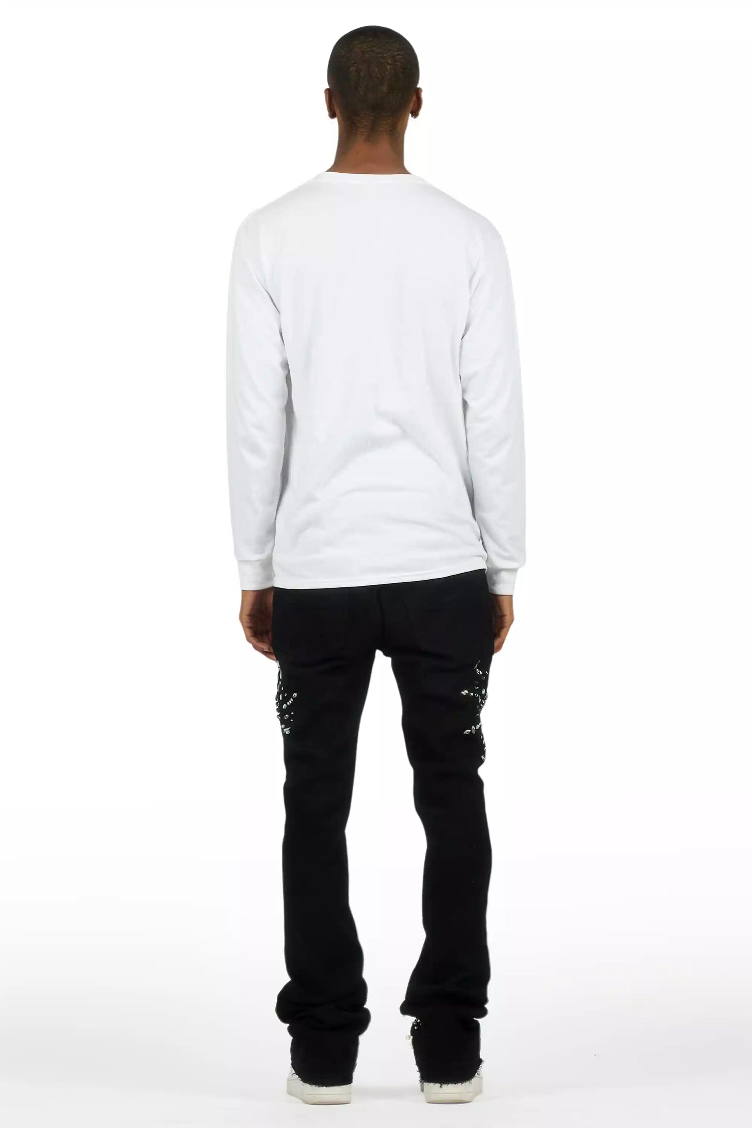 Tryst Jet Black Rhinestone Stacked Flare Jean