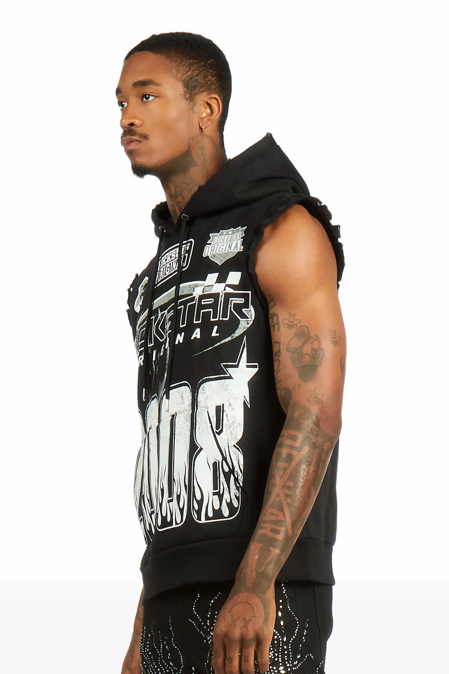Amos Black Cut Sleeve Hoodie