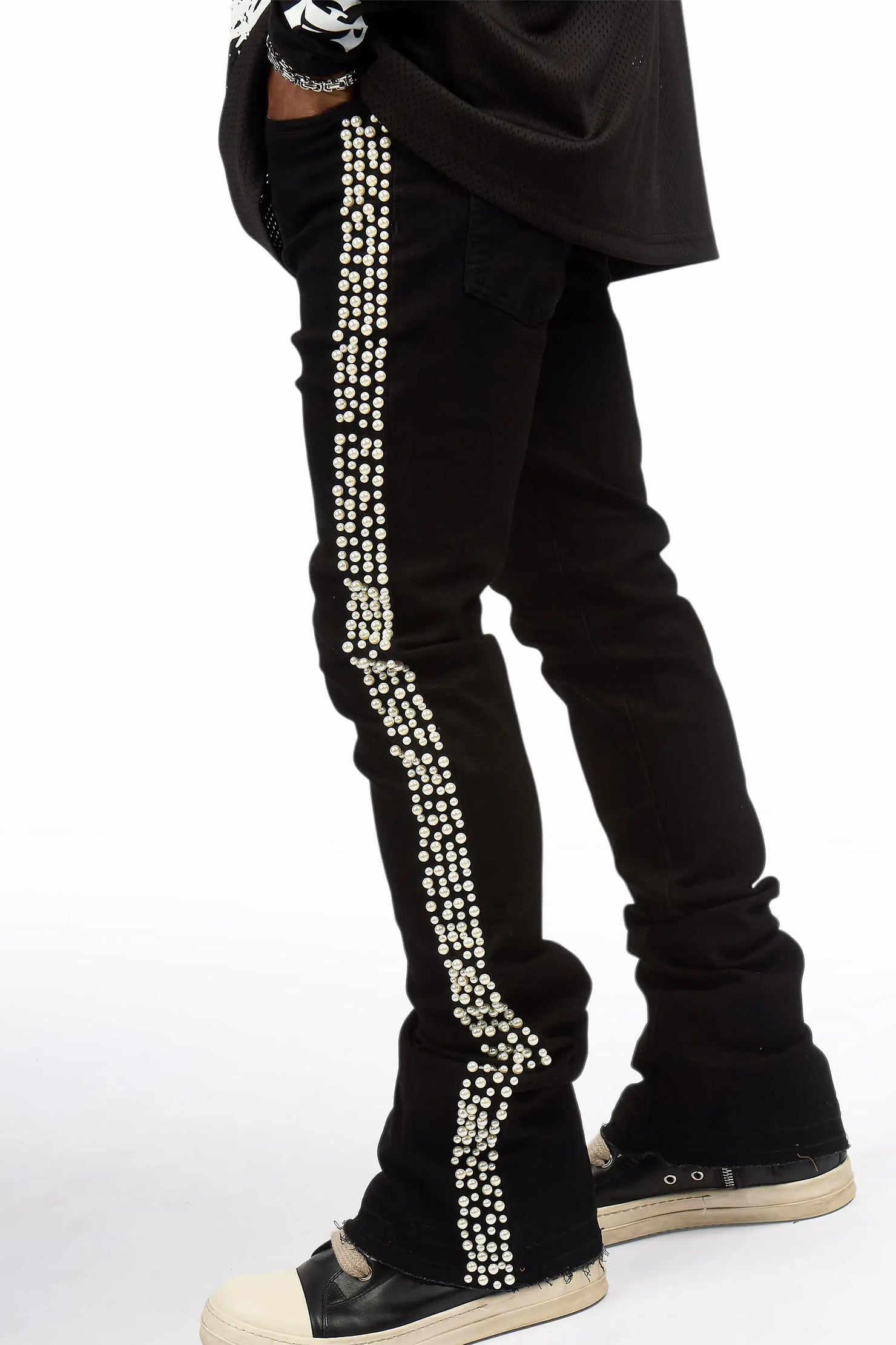 Kairo Jet Black Pearl Stacked Flare Jean