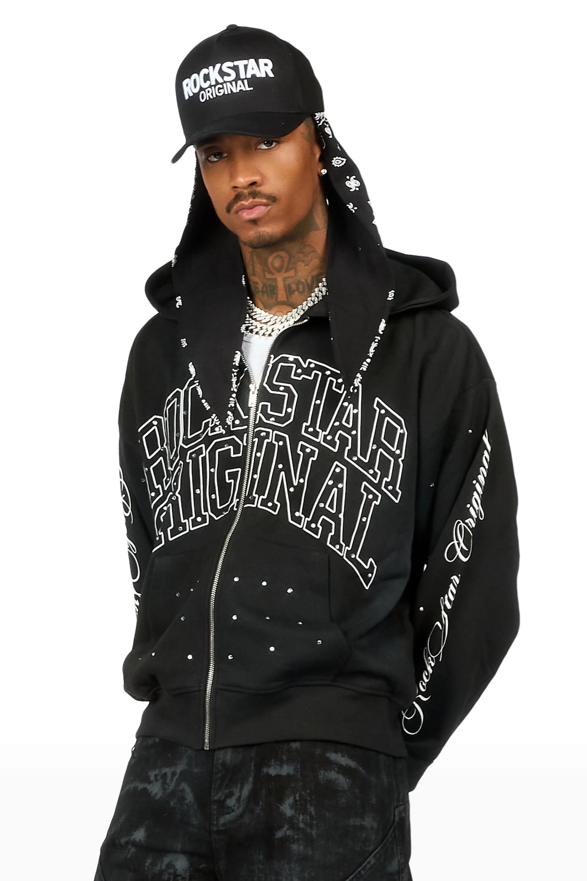 Dripped Black Rhinestone Hoodie– Rockstar Original