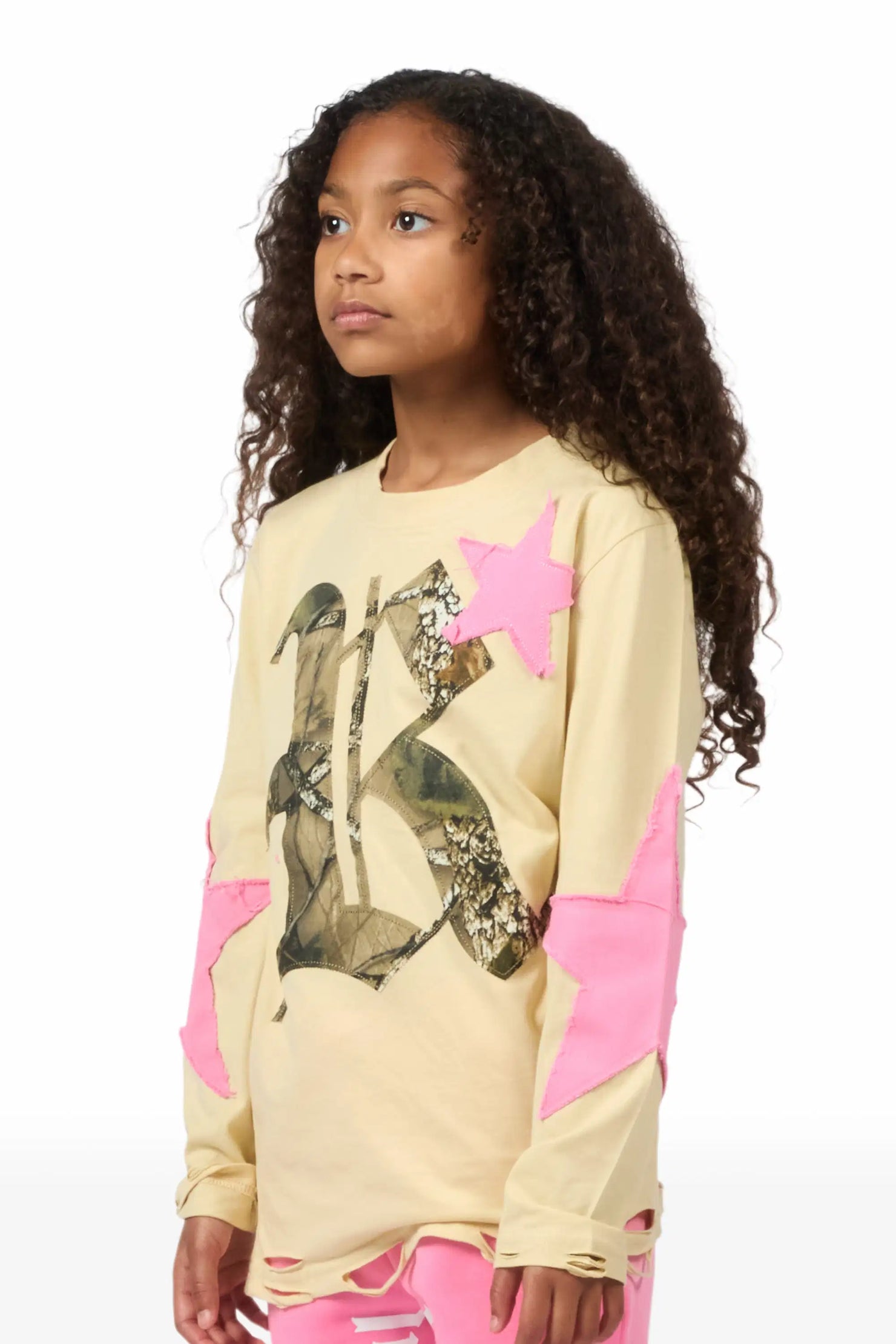Girls Delgera Beige/Pink L/S T-Shirt