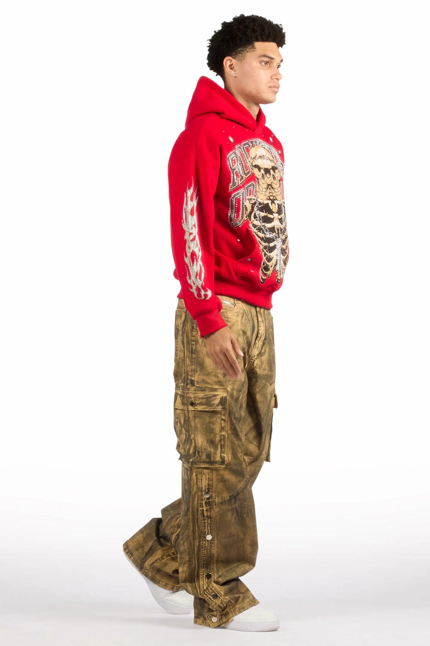 Kuiper Beige Oil Wash Baggy Cargo Flare Jean