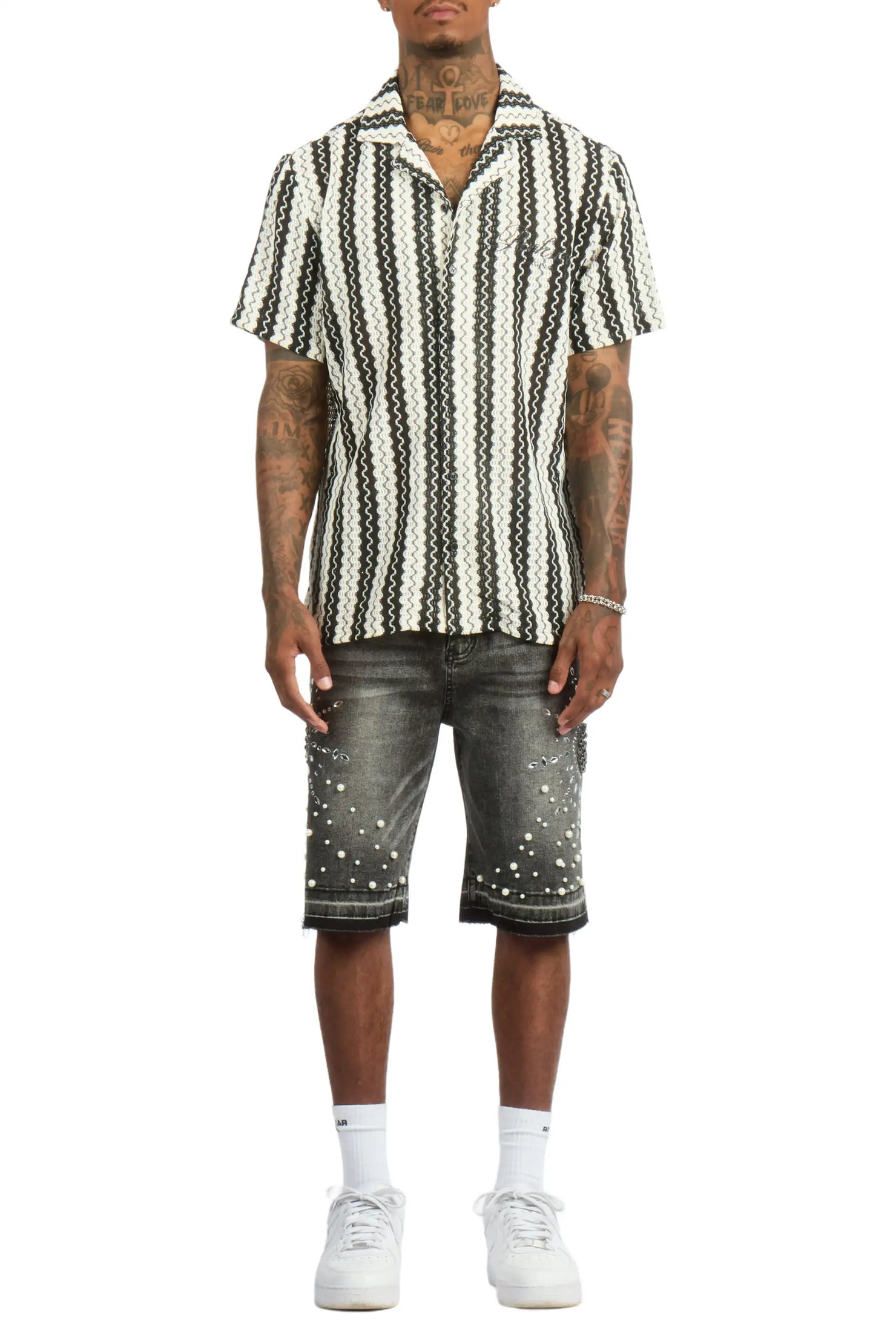 Tryst Black Rhinestone Denim Short