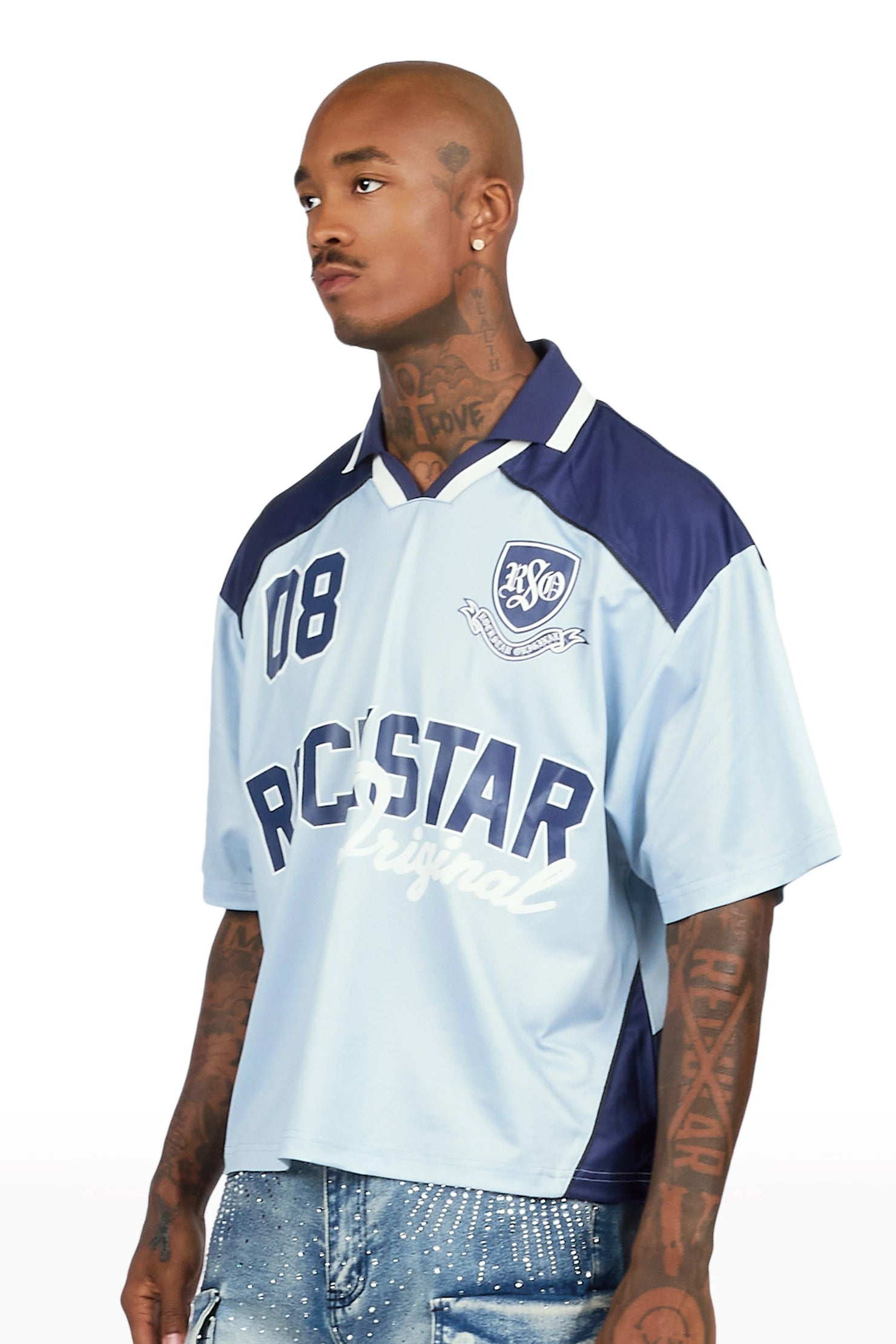 Roche Light Blue World Soccer Inspired Graphic Jersey