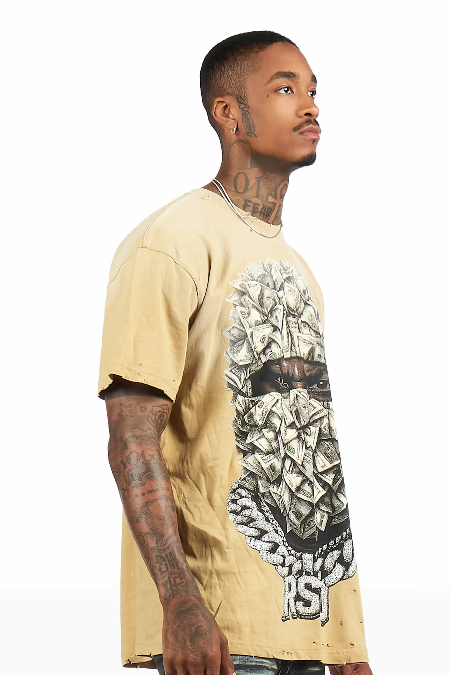 Kairox Beige Oversized Graphic T-Shirt