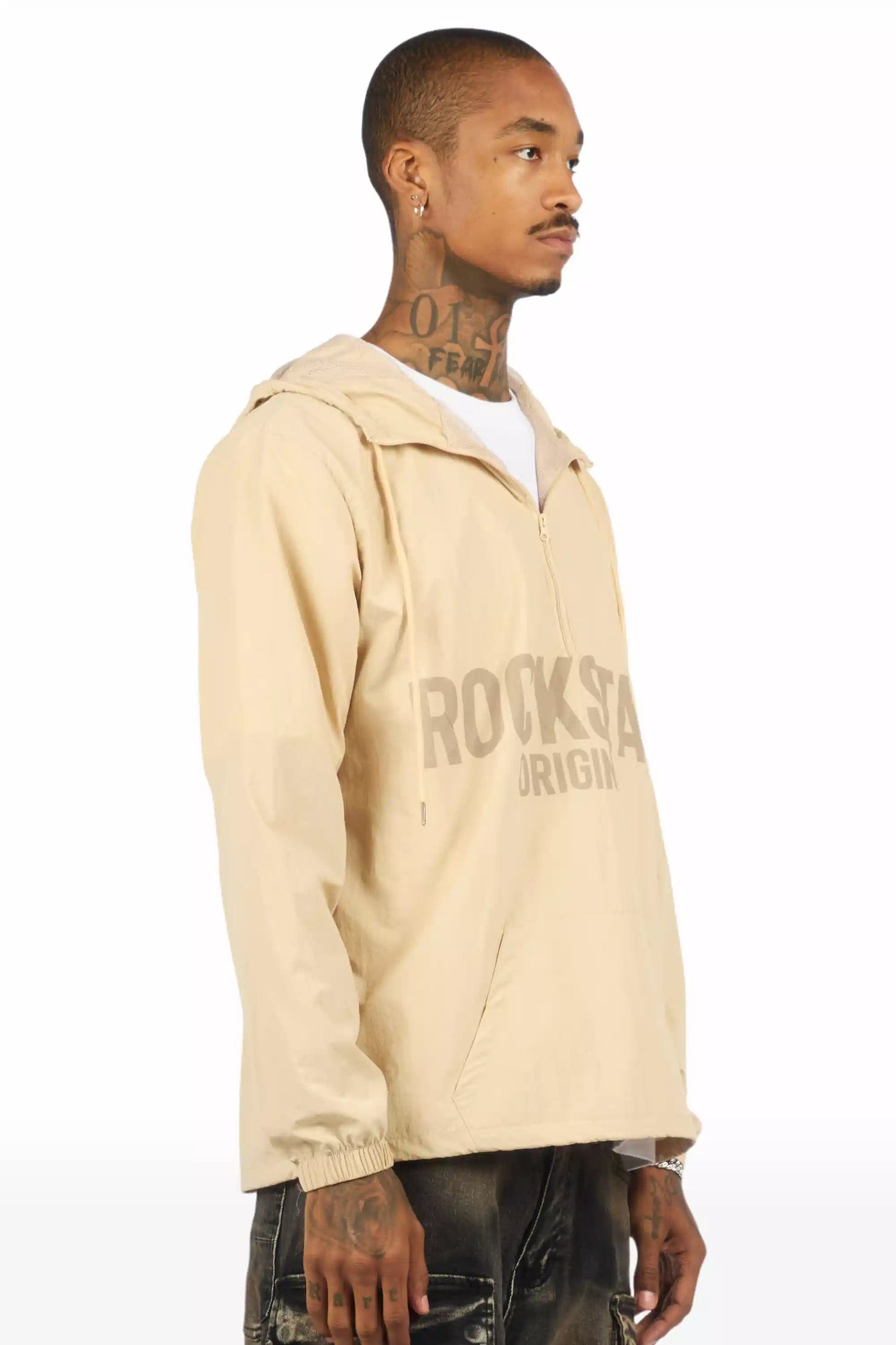 Sana Beige Graphic Windbreaker