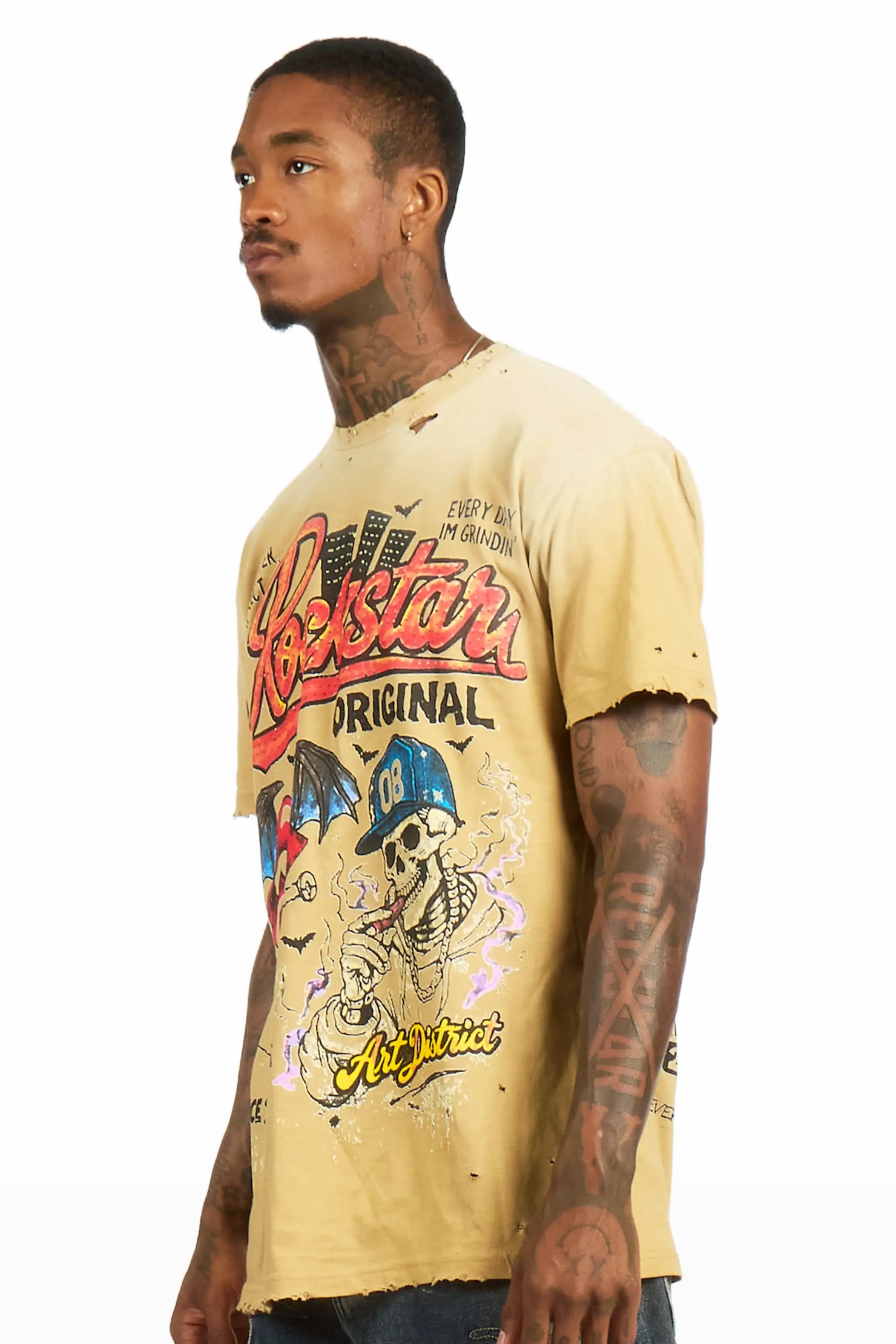 Batts Beige Oversized Graphic T-Shirt