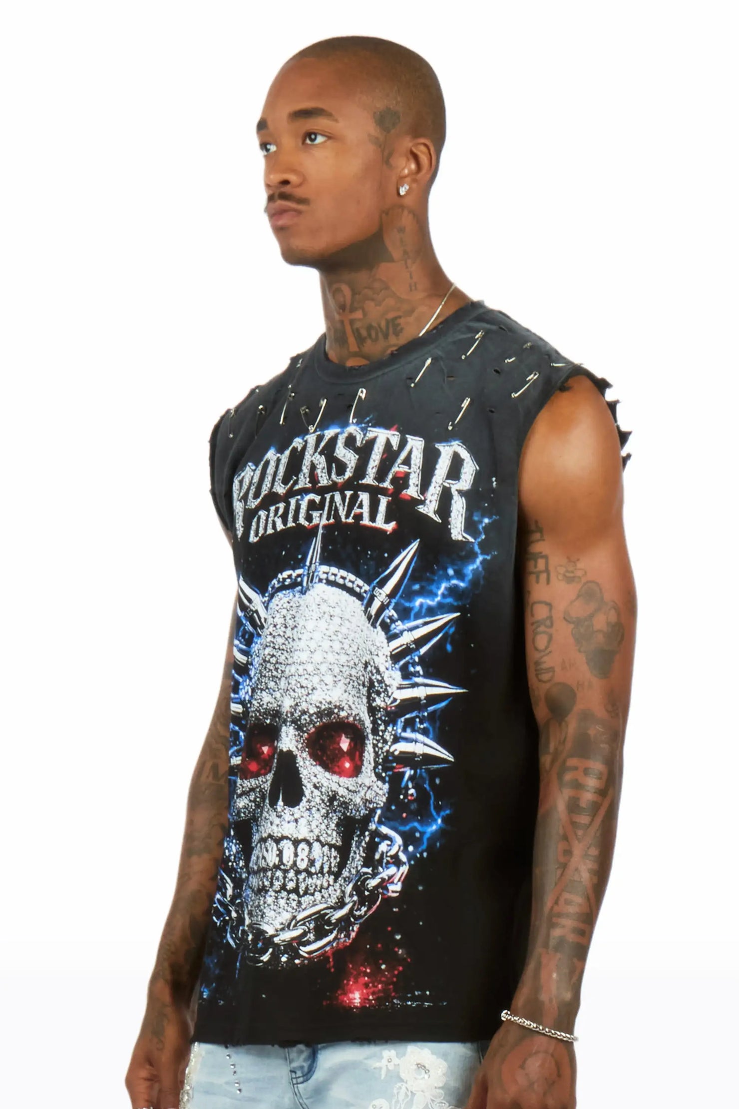 Demetrice Black Oversized Cut Off T-Shirt