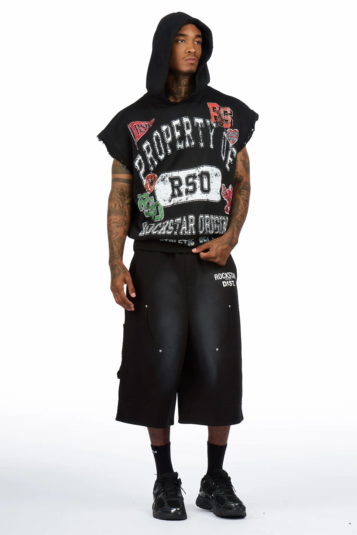 Syrix Black/Multi Cut Sleeve Hoodie