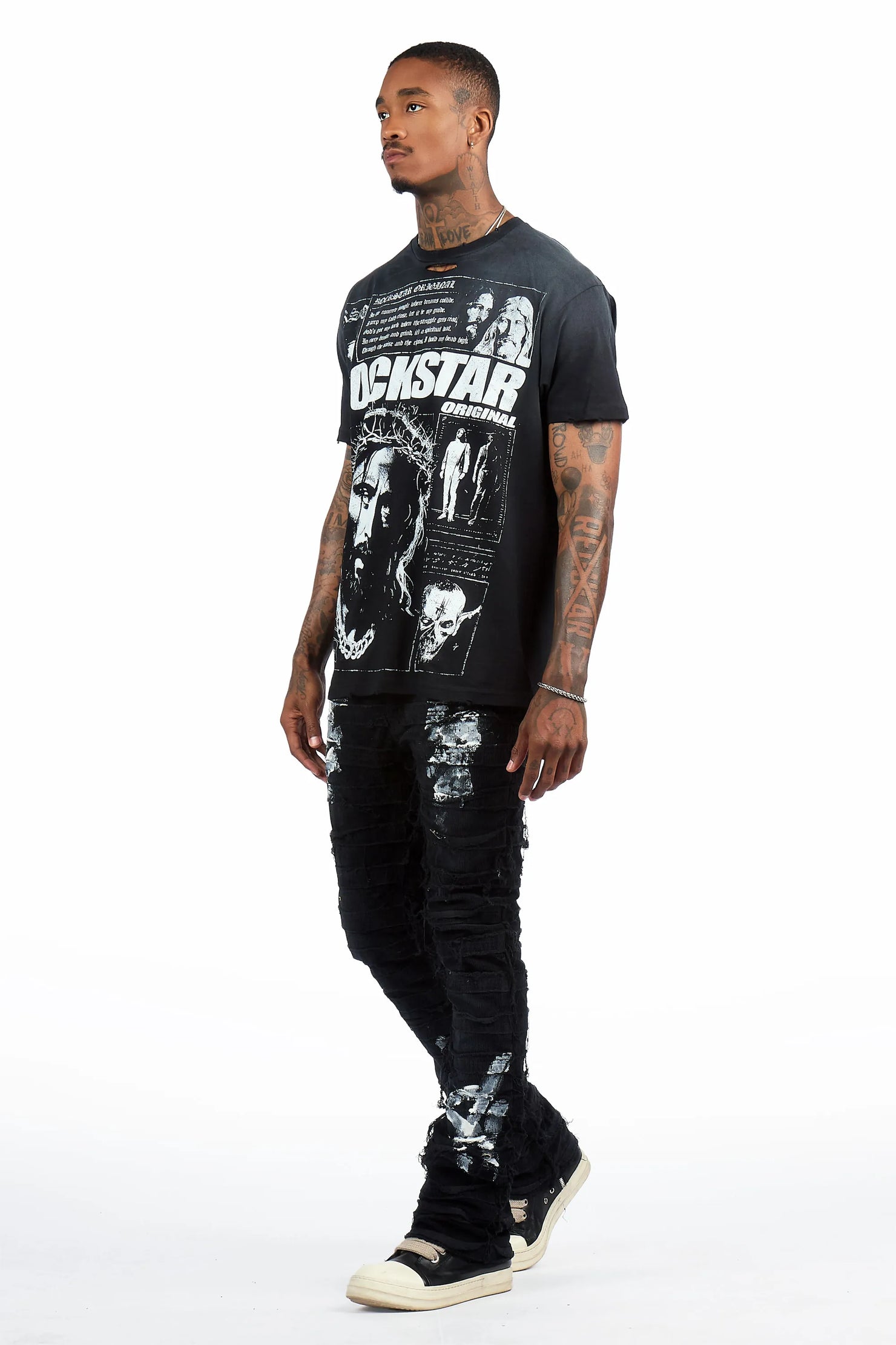 Garson Black Painter Stacked Flare Corduroy Pant