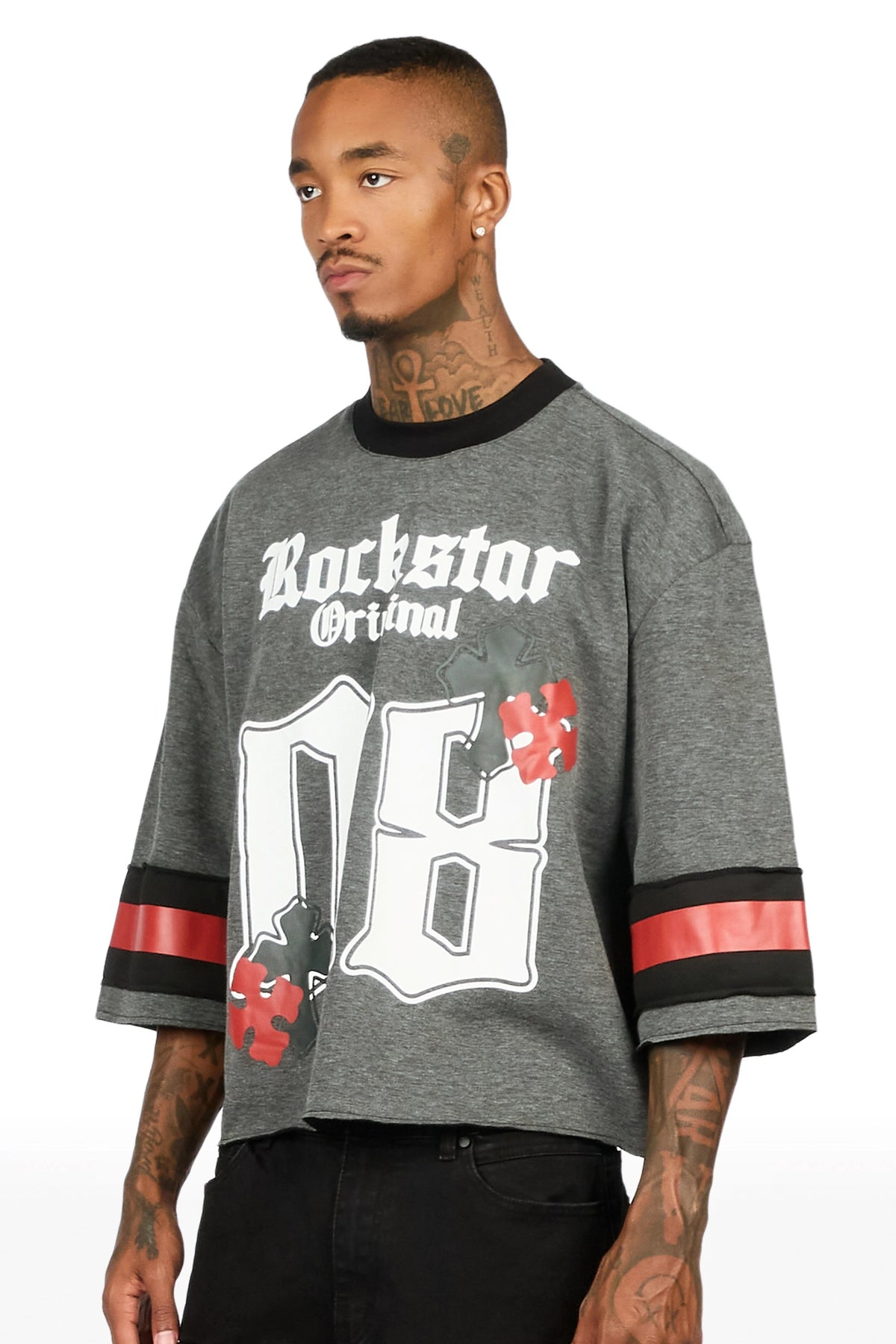 Bracken Dark Grey 3/4 Sleeve Boxy Crop Tee