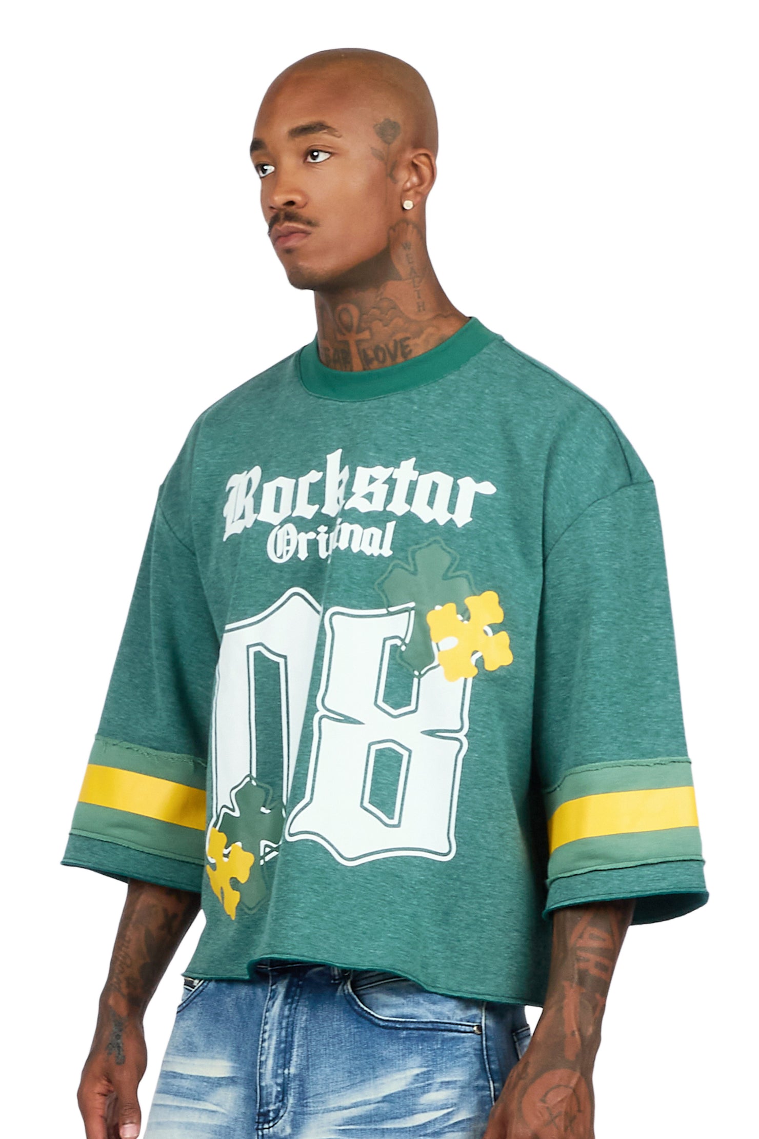 Bracken Green 3/4 Sleeve Boxy Crop Tee
