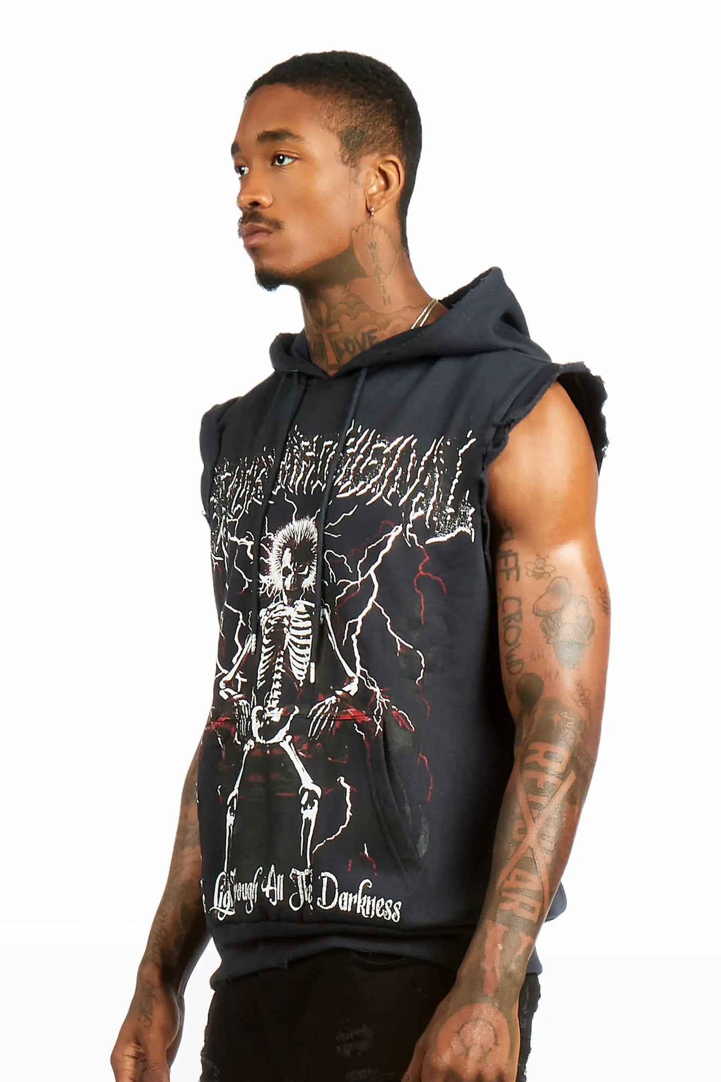 Deathrow Navy Cut Sleeve Hoodie