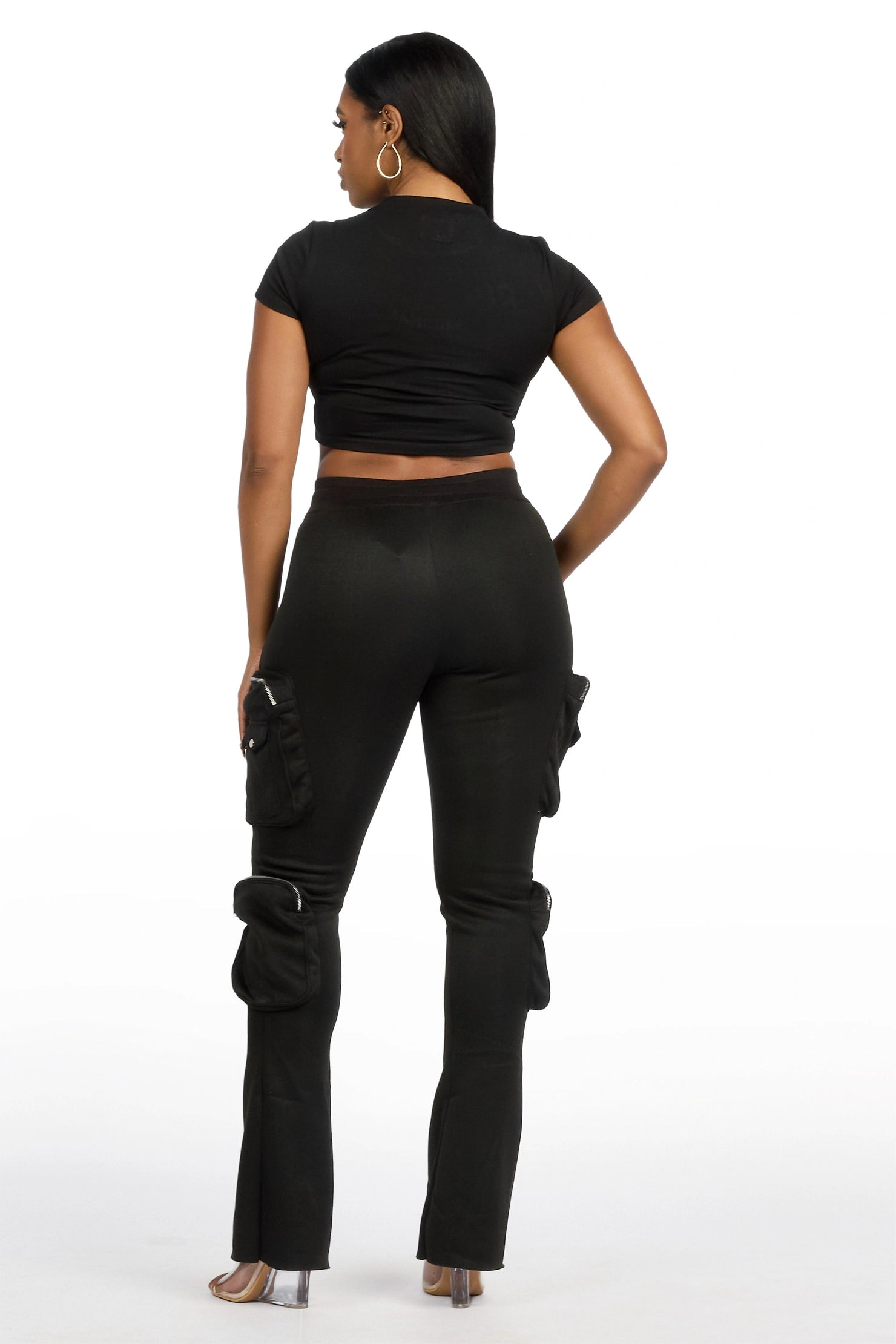 Cheronnie Black Cargo Stacked Track Pant
