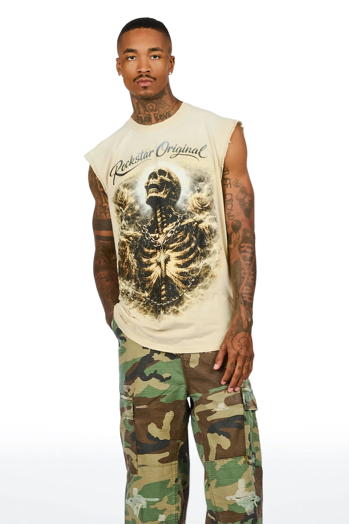 Dado Beige Oversized Cut Off T-Shirt