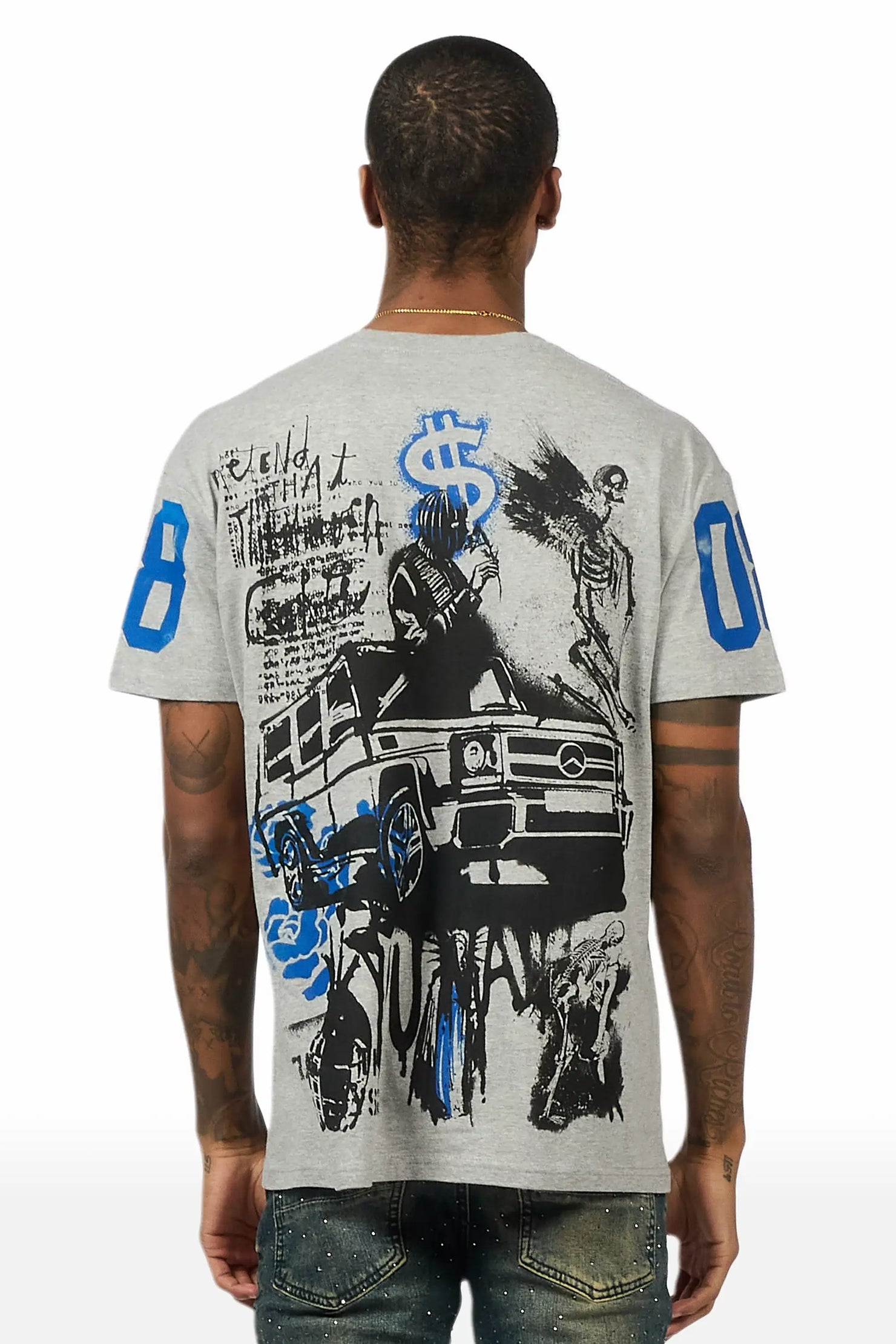 Grill 3.0 Heather Grey Oversized Graphic T-Shirt