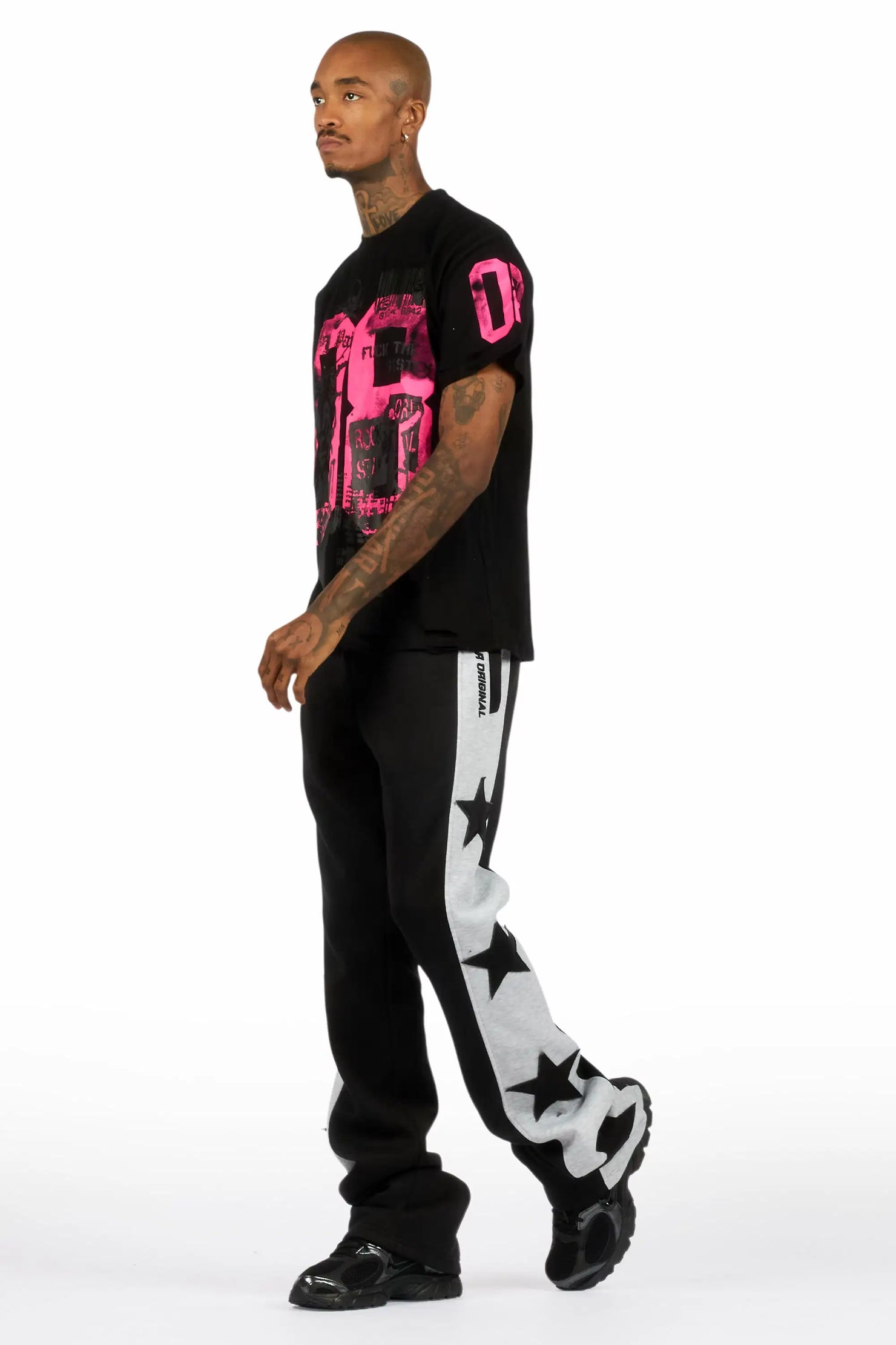 Geza Black Baggy Stacked Pant