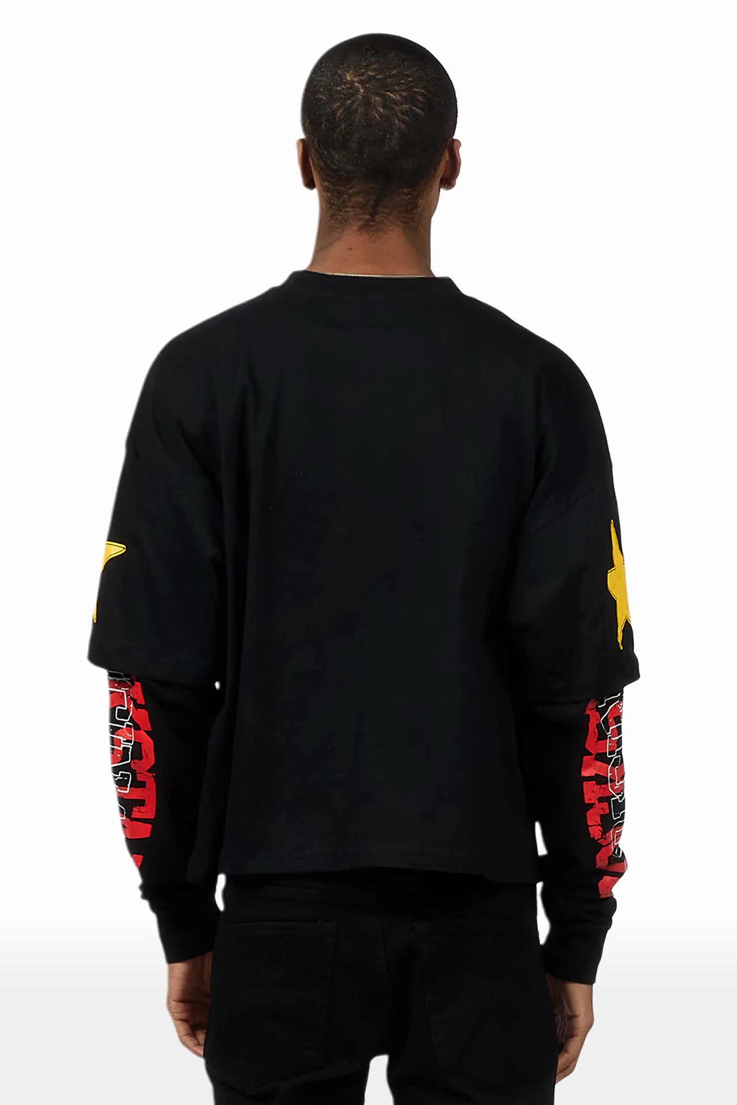 Santee Black Double Layer Graphic T-Shirt