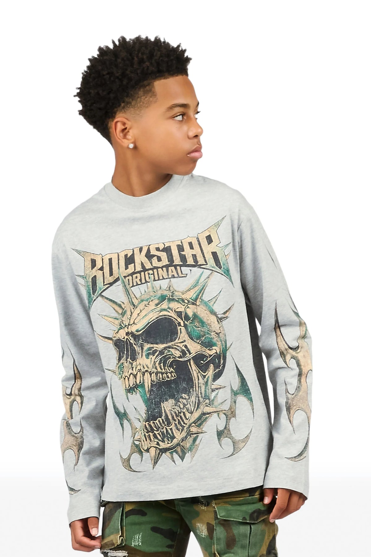 Boys Boos Heather Grey Long Sleeve Graphic T-Shirt