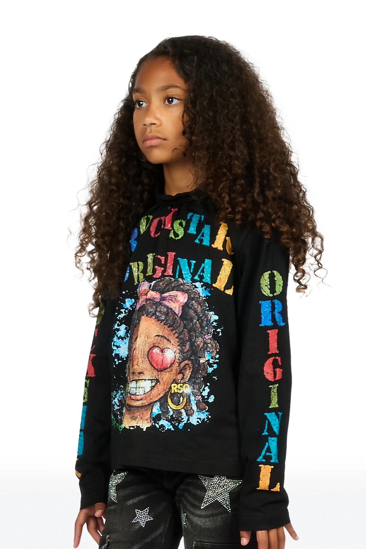 Girls Jaggy Black Long Sleeve Graphic T-Shirt