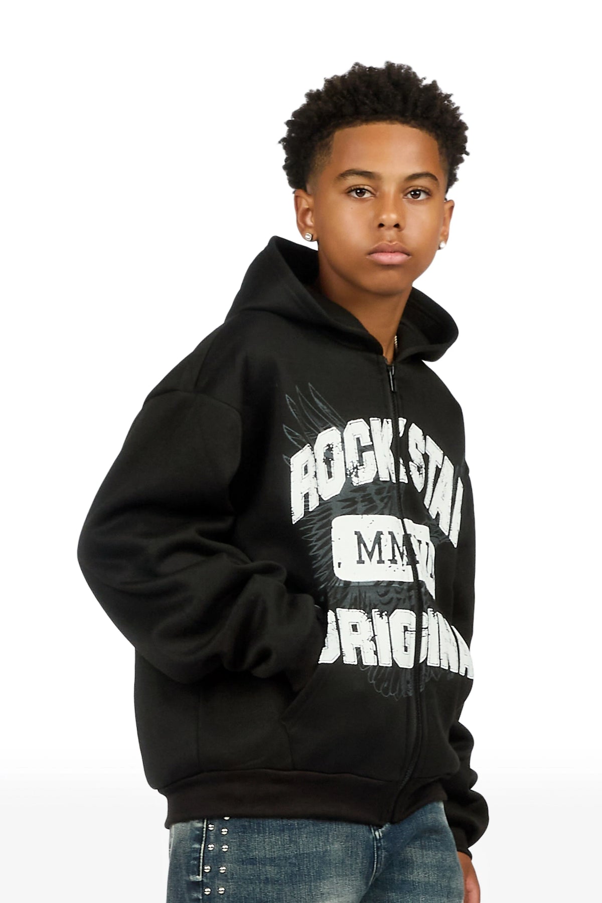 Boys Borya Black Zip Up Hoodie