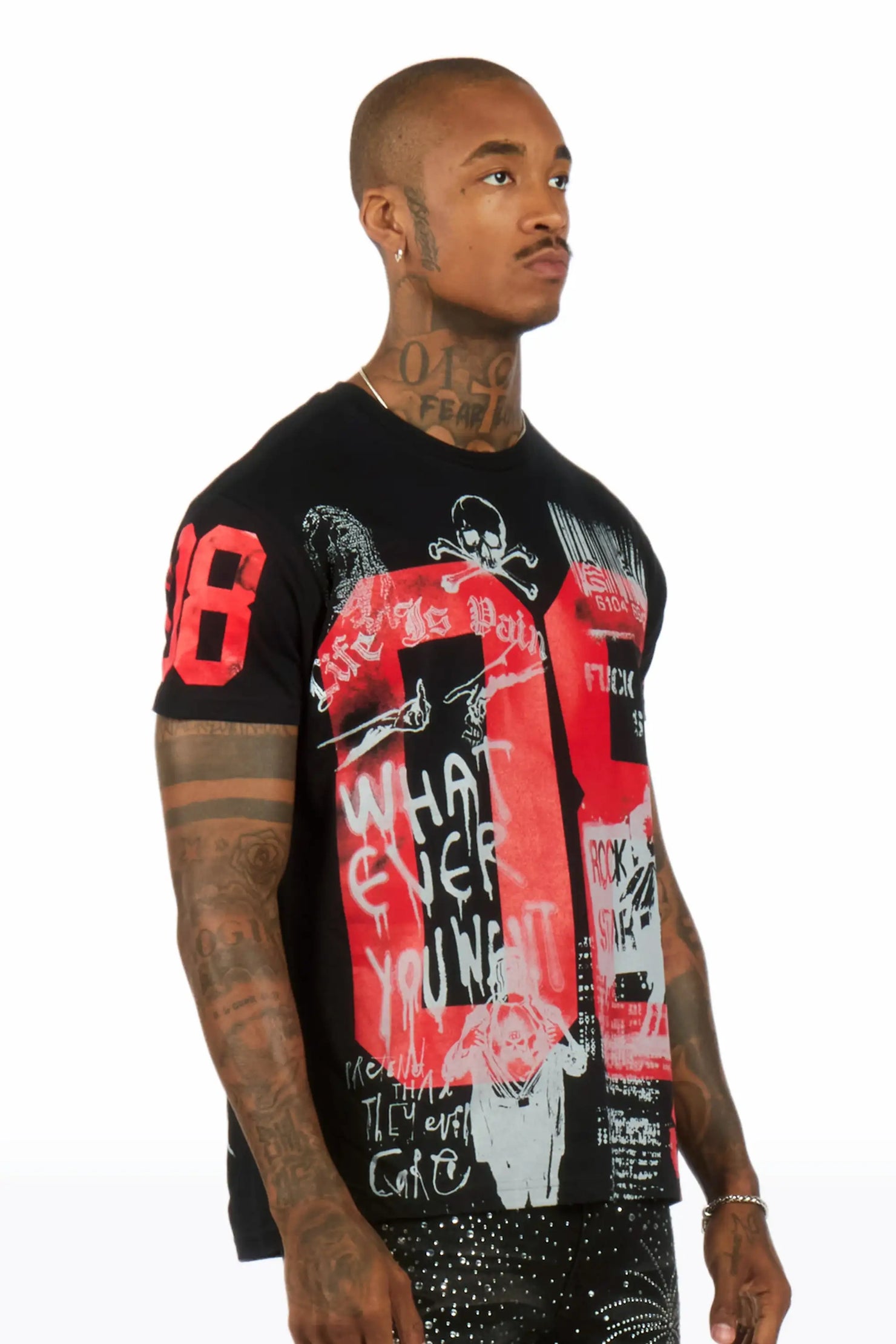 Grill 2.0 Black/Red Oversized Graphic T-Shirt