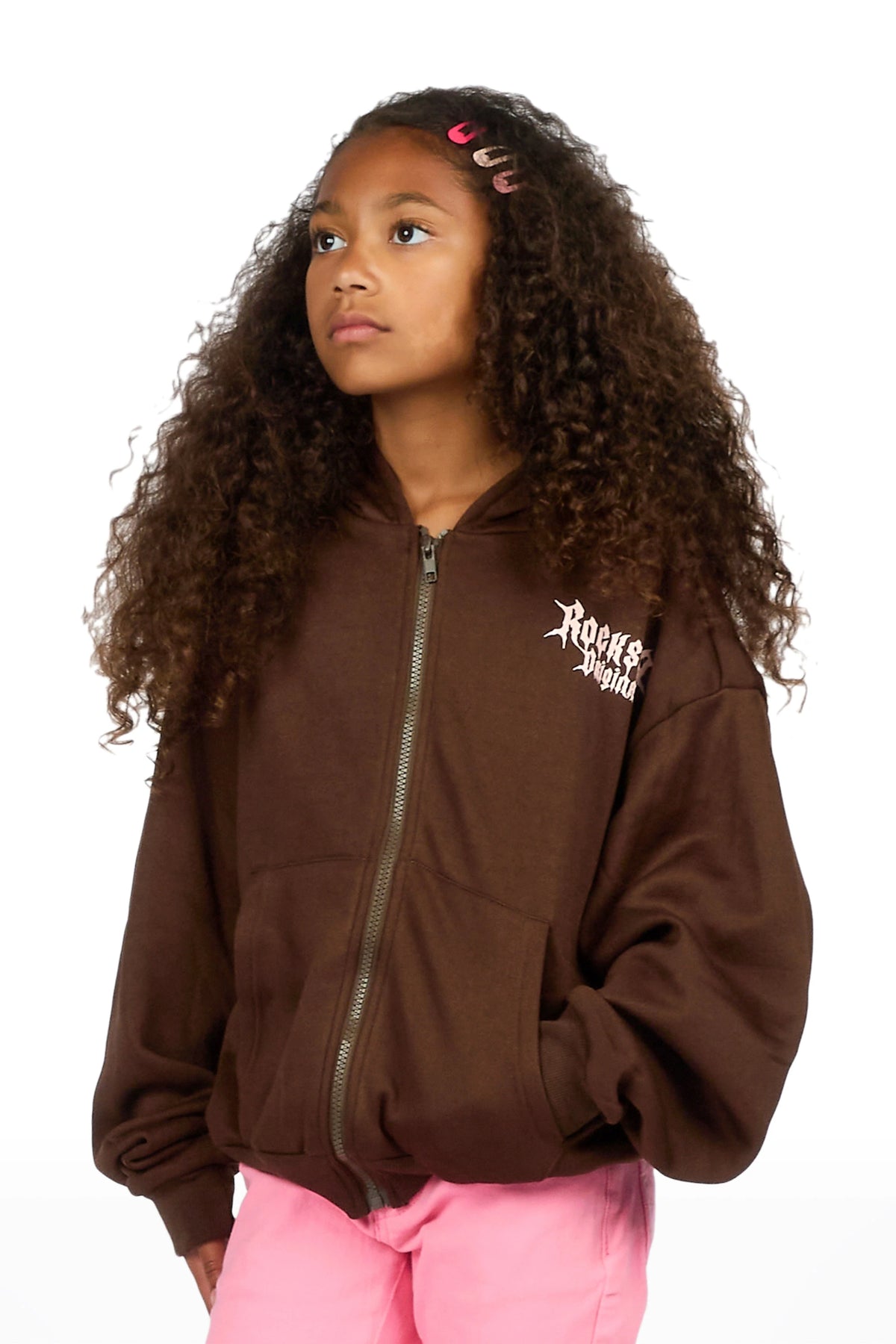 Girls Twinkle 2.0 Cocoa/Pink Zip Up Hoodie