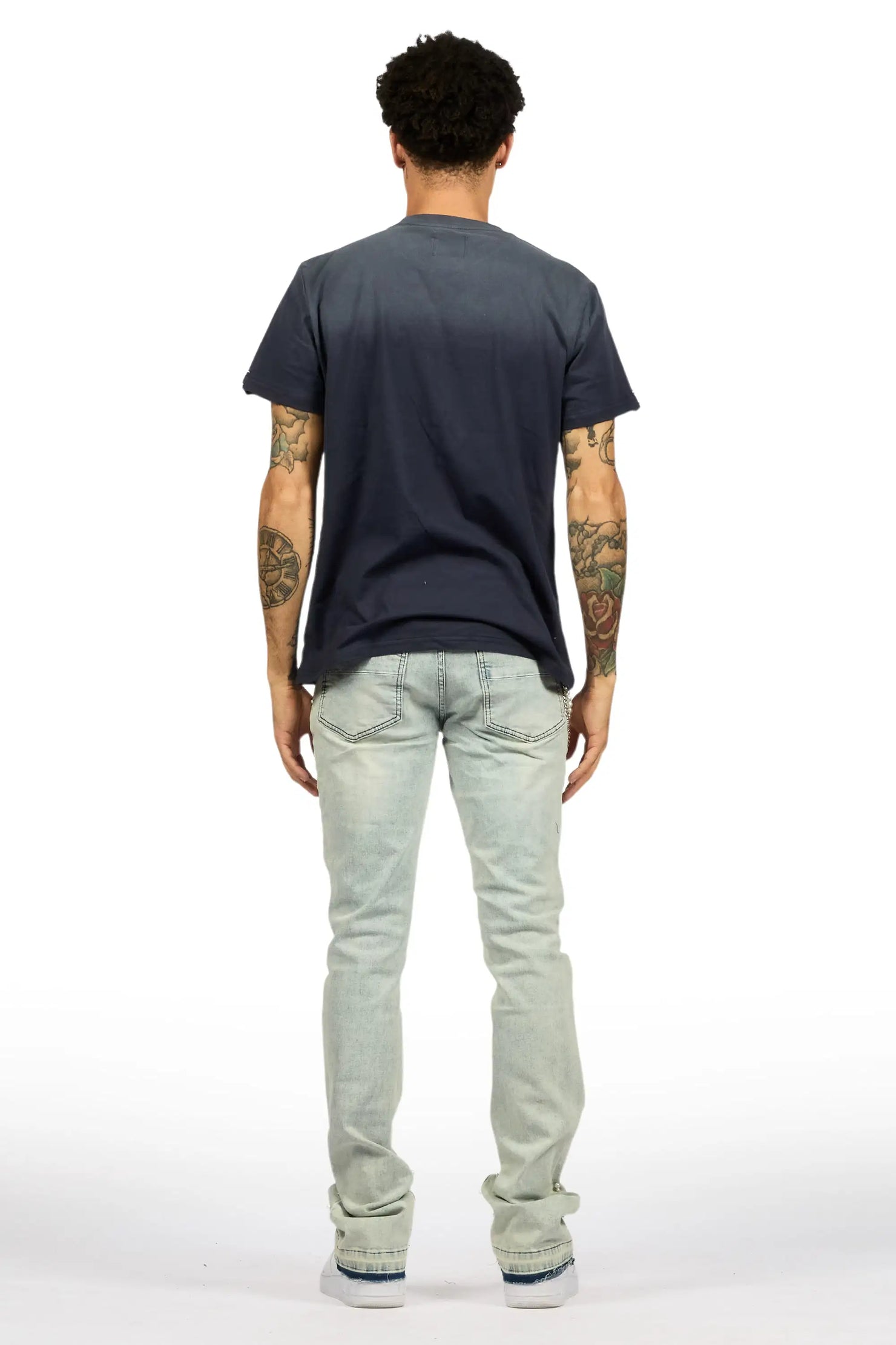 Zayvon Light Blue Stacked Flare Jean