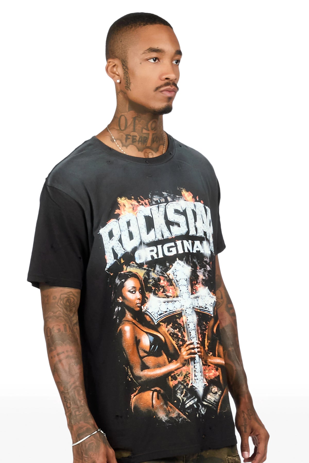 Laflare Black Oversized Graphic T-Shirt