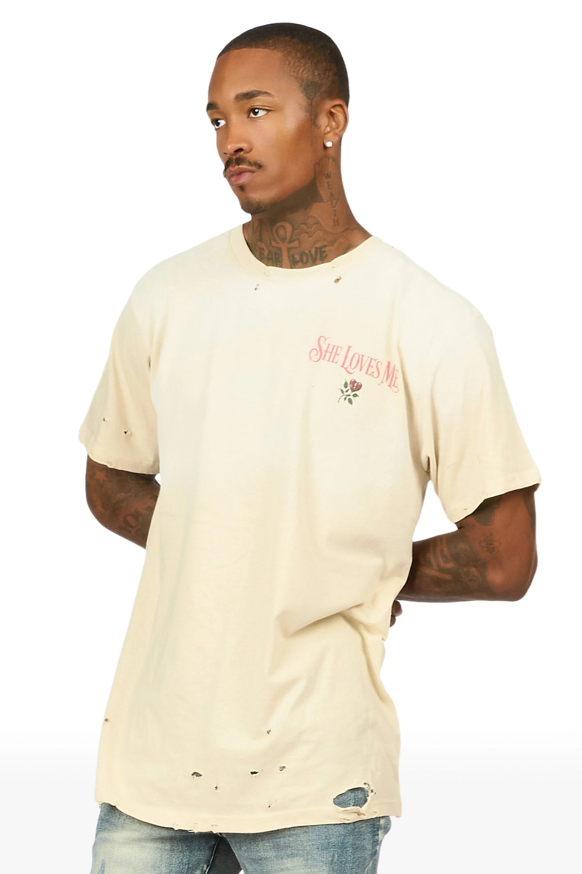 Jalen Beige Oversized Graphic T-Shirt