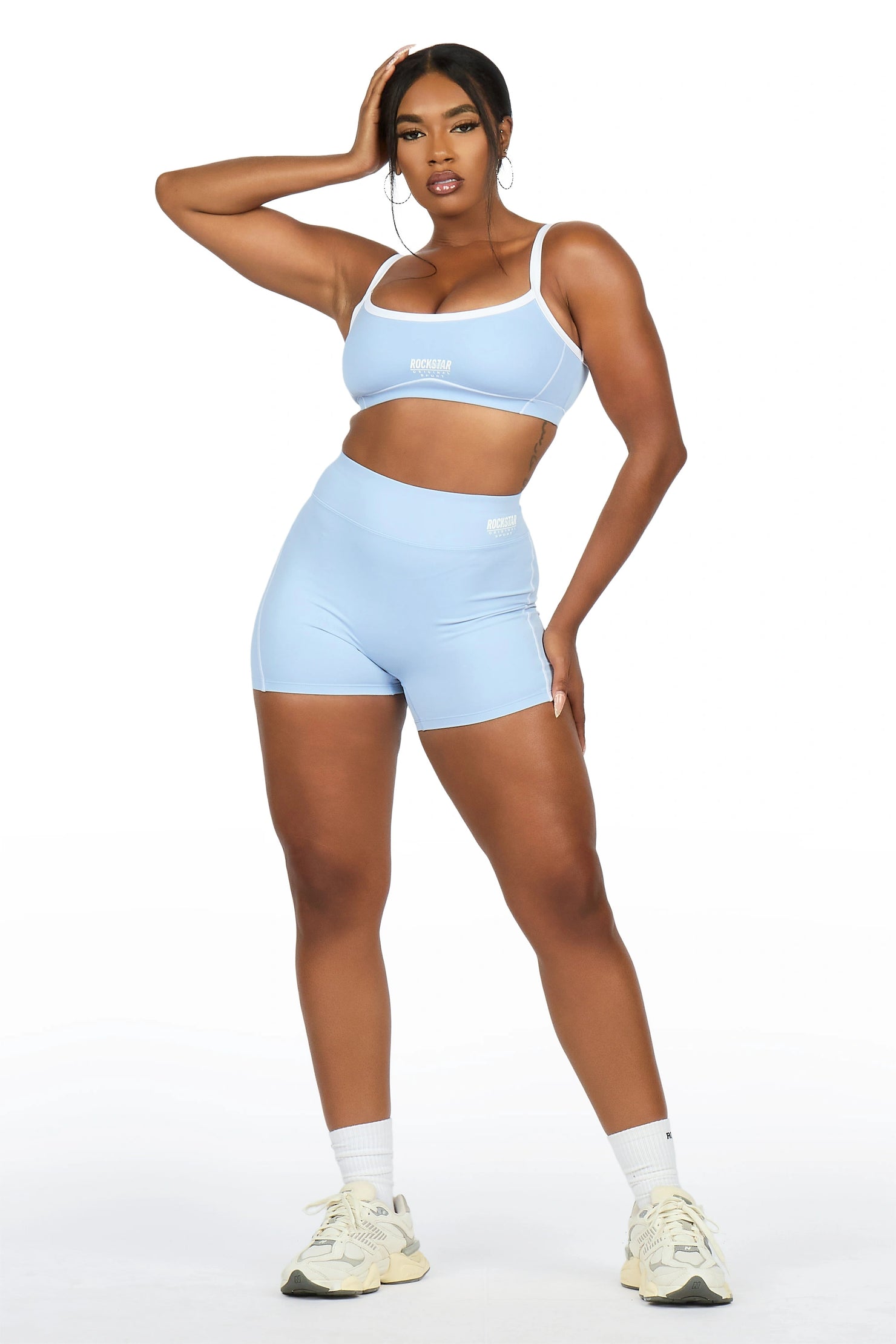 Afshana Light Blue Tank Active Bike Short Set