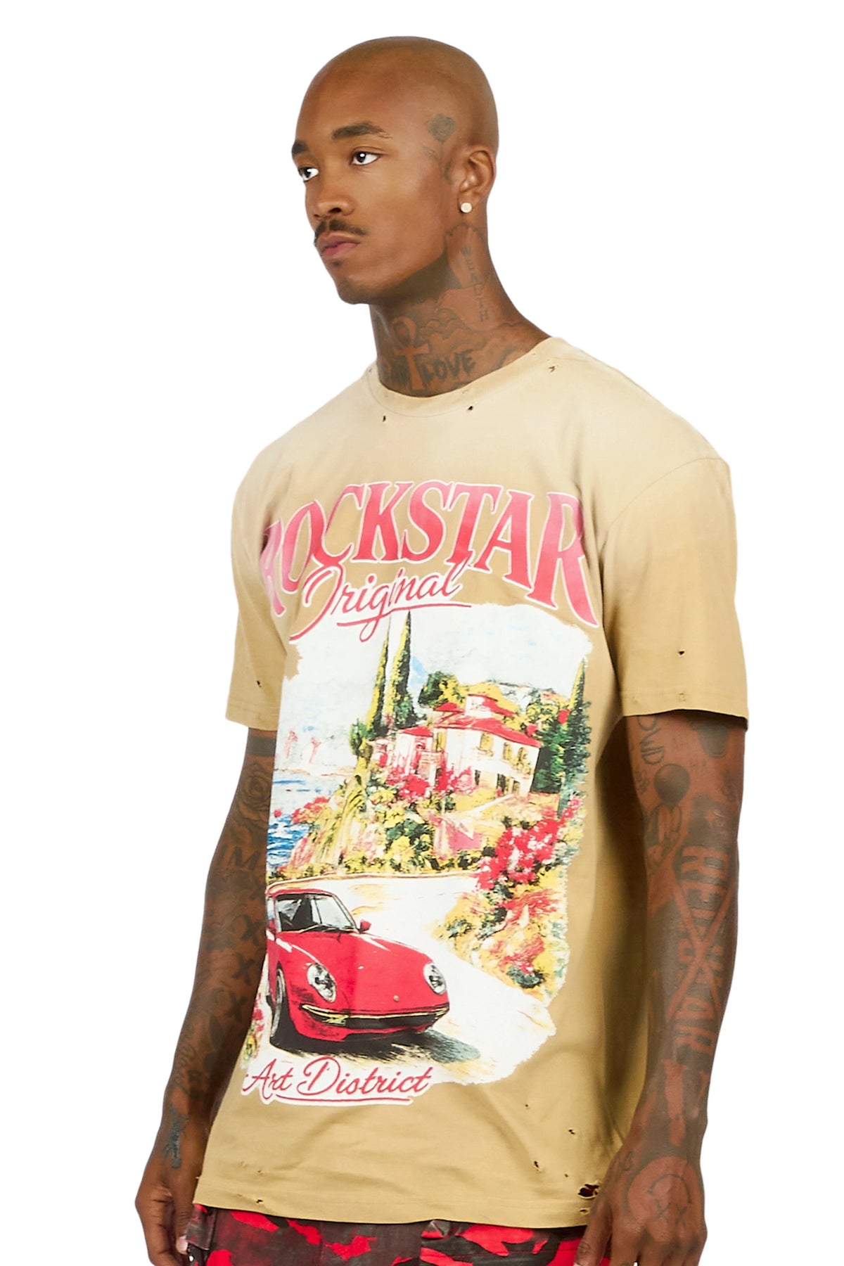 Caston Beige Oversized Graphic T-Shirt