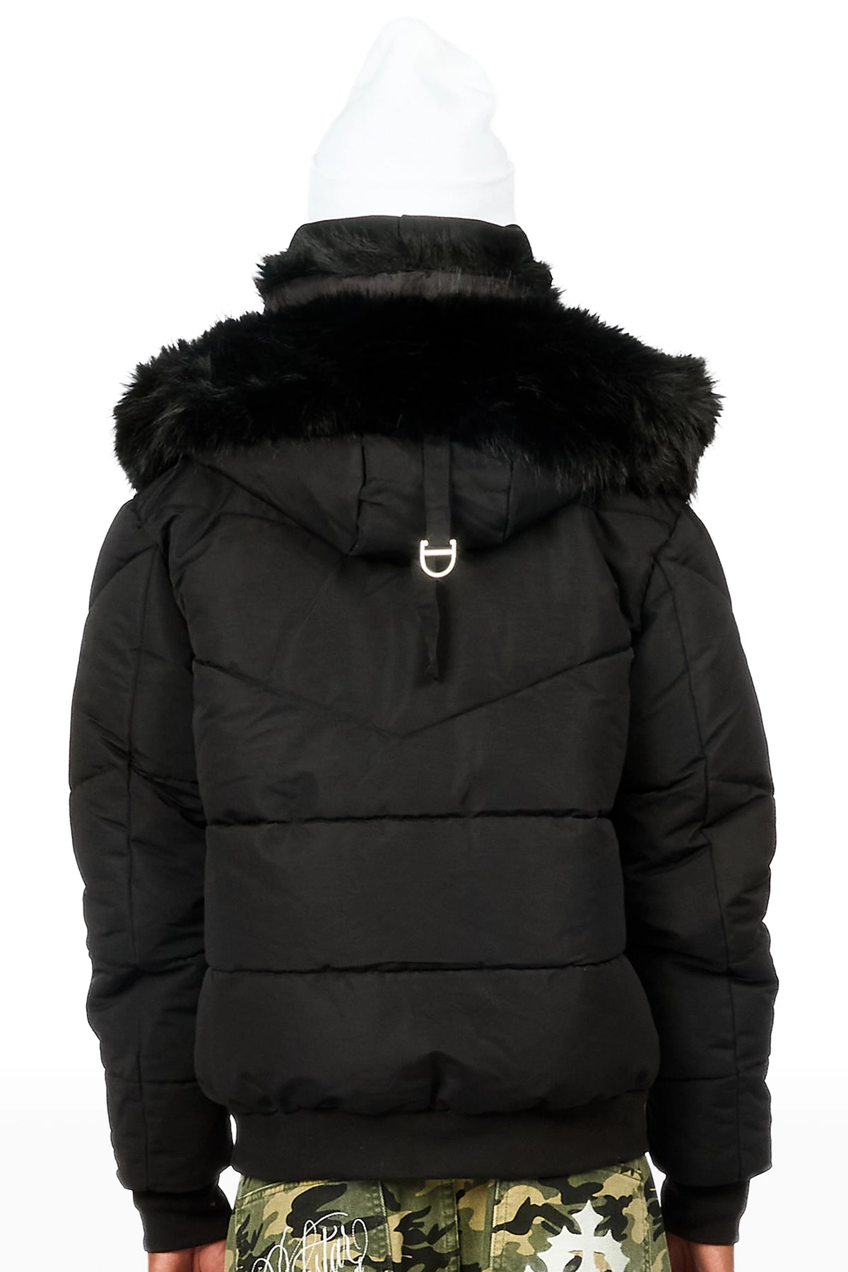 Langston Black Puffer Jacket with Fur Hood